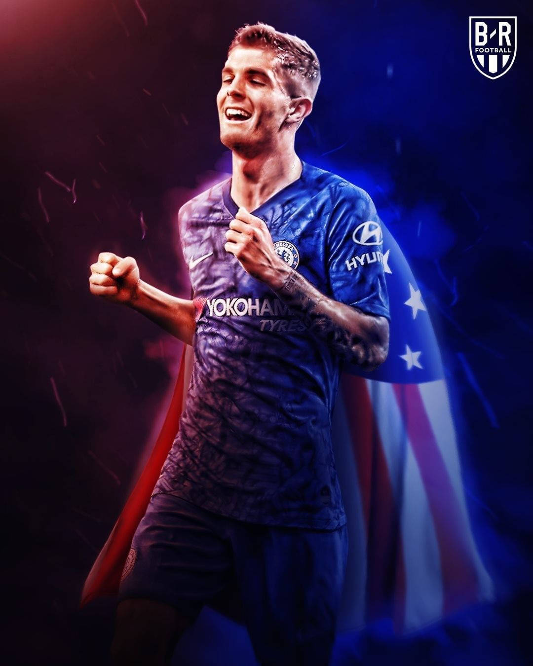 Christian Pulisic, blue jersey, red and blue lighting effects, HD Phone Wallpaper