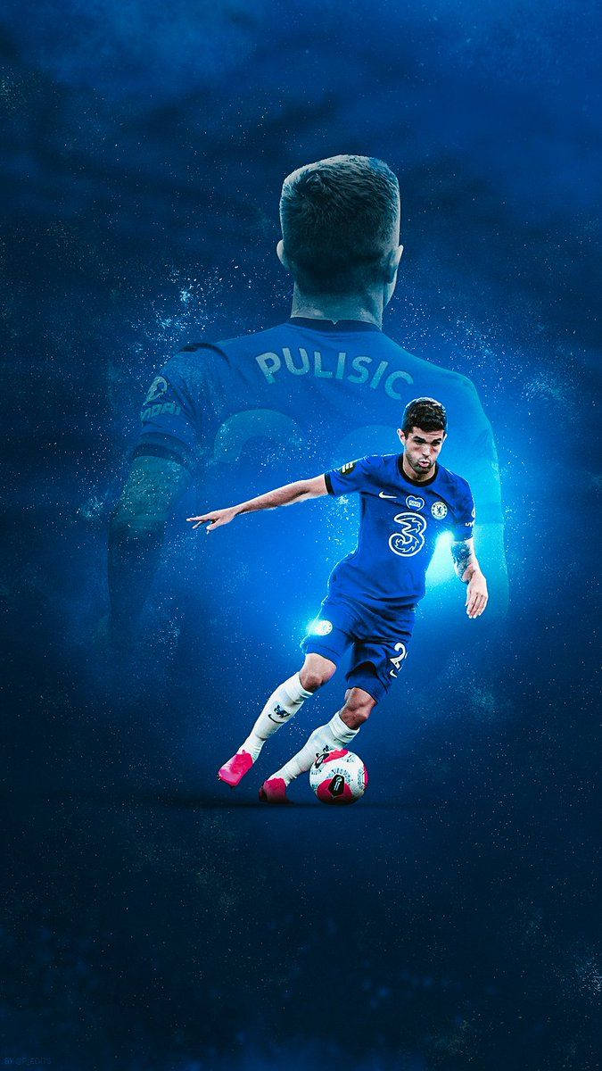 Christian Pulisic, blue Chelsea jersey, glowing blue cosmic background, SD Phone Wallpaper