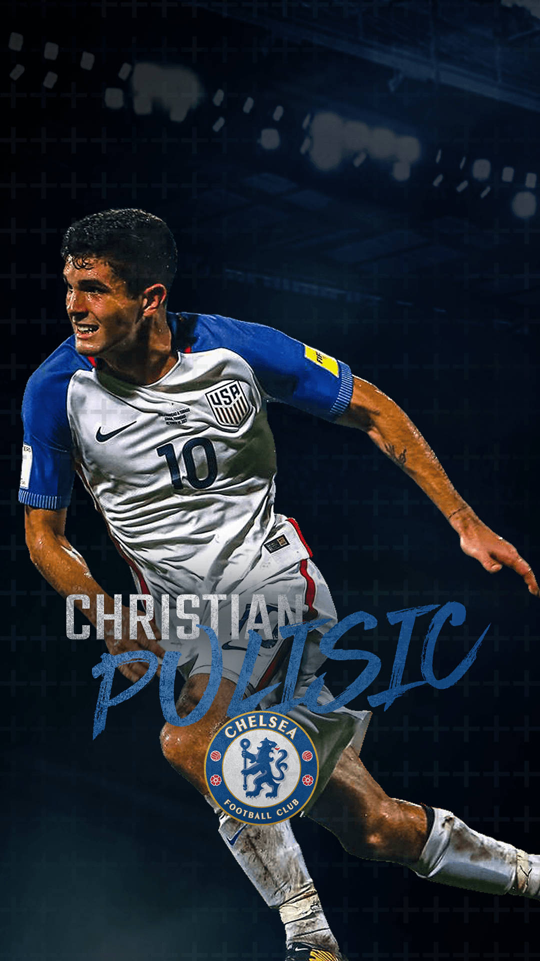 Christian Pulisic, white and blue jersey, number 10, Full HD Phone Wallpaper