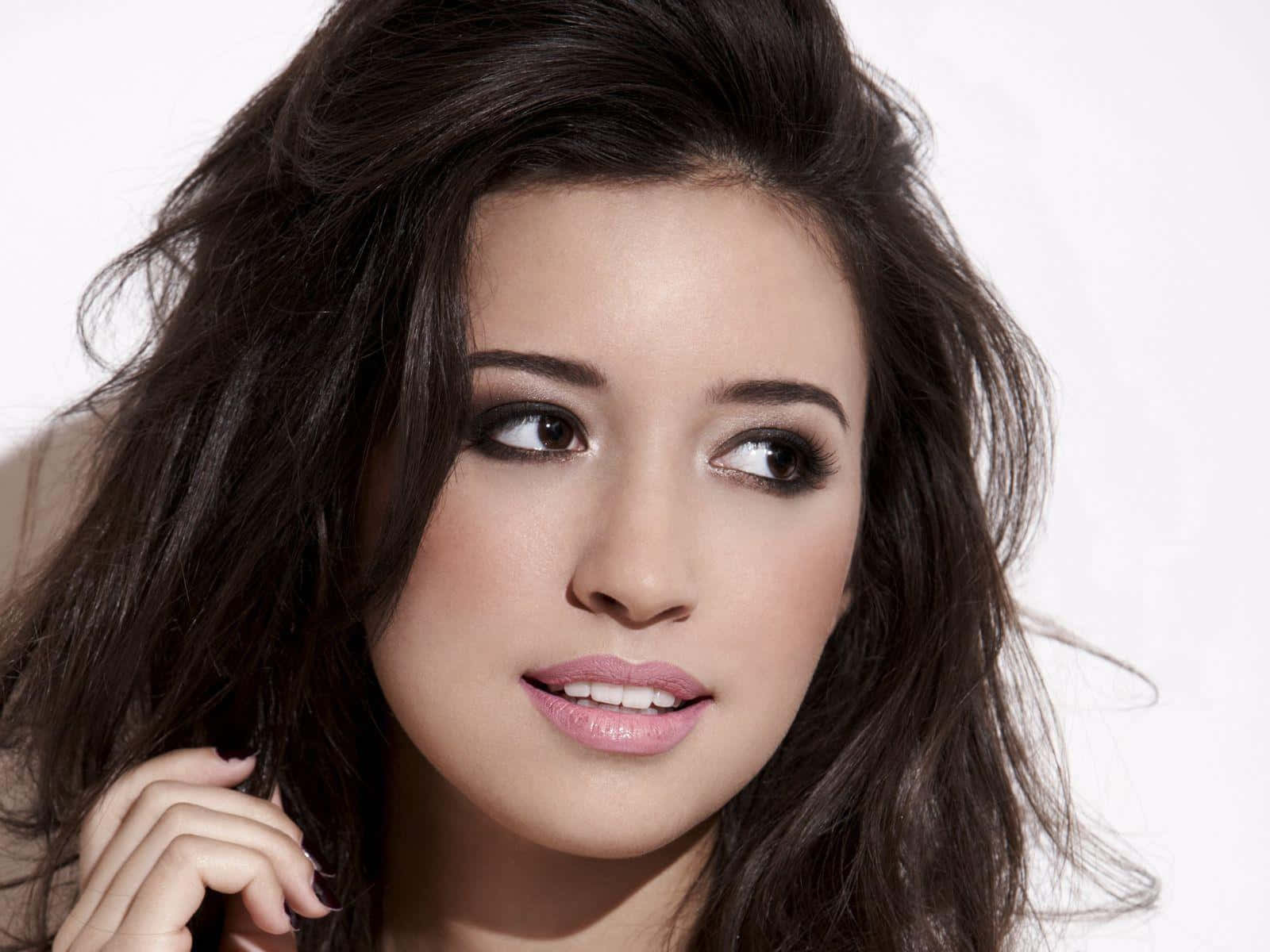 Christian Serratos, dark wavy hair, soft makeup, HD Desktop Wallpaper