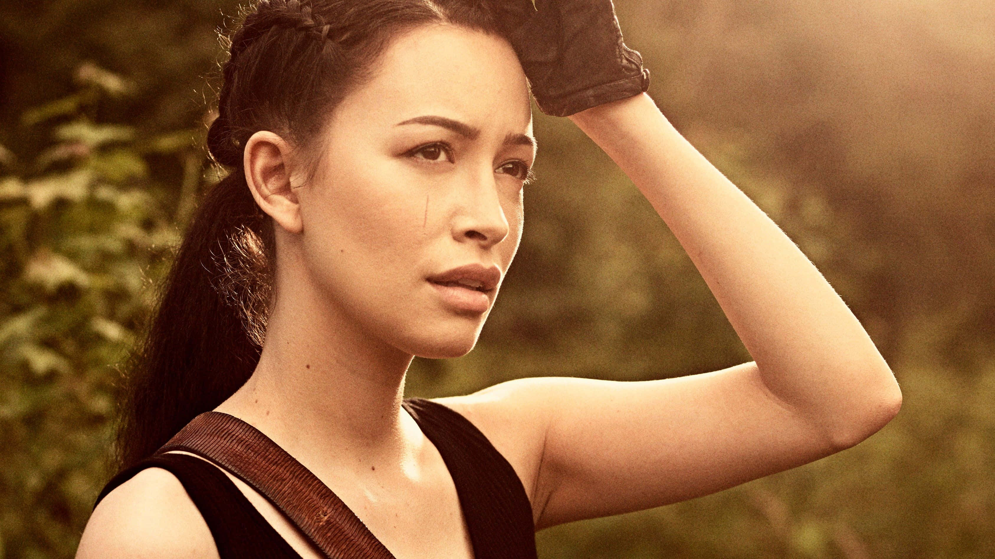 Christian Serratos, dark hair, ponytail, 2K Desktop Wallpaper