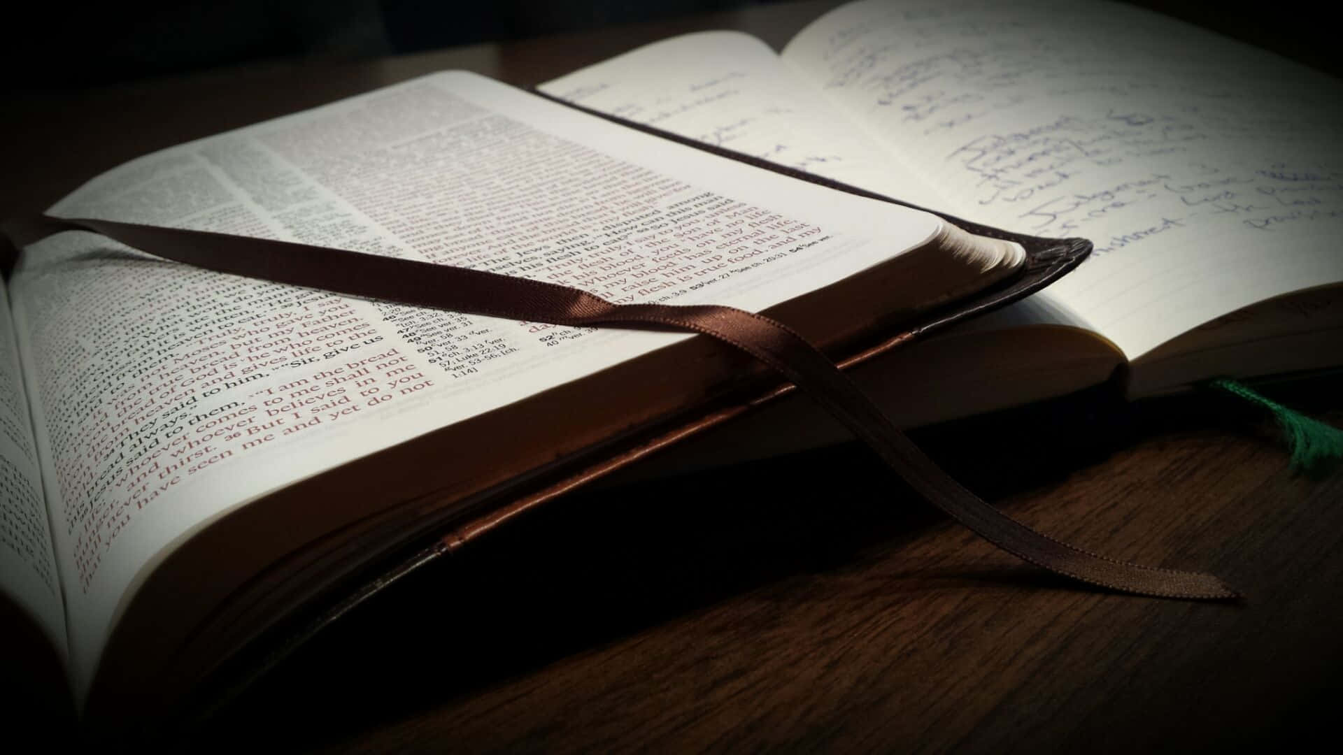Bible study, open book, handwritten notes, Full HD Desktop Wallpaper