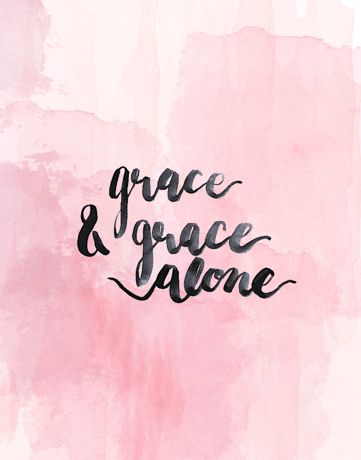Cute Pink Christian Grace And Grace Alone, black calligraphy, soft pink watercolor wash background, HD Phone Wallpaper