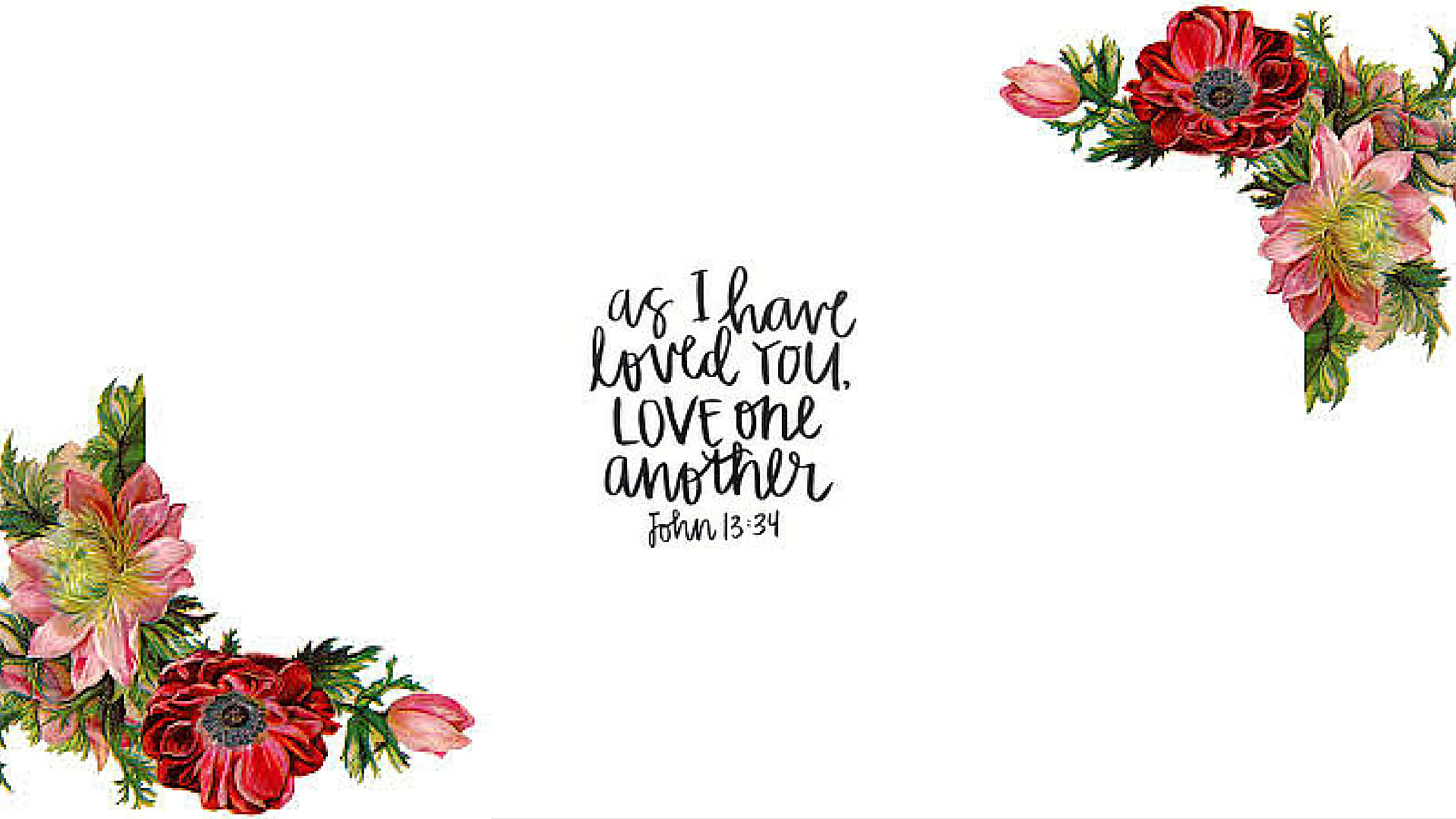 Christian, watercolor floral corners, handwritten Bible verse, 2K Desktop Wallpaper