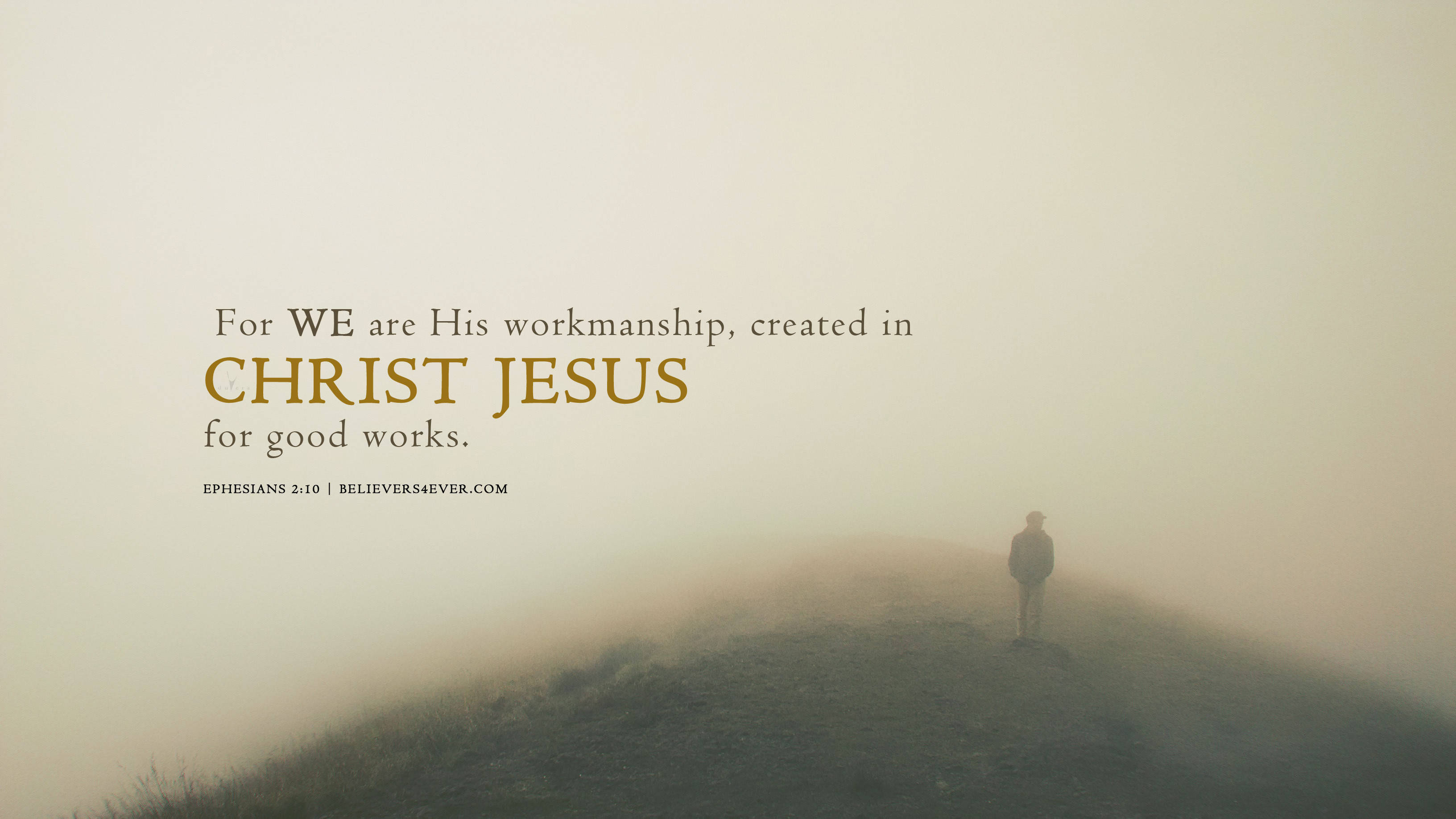 Christian Statement, foggy mountain, solitary figure, 2K Desktop Wallpaper