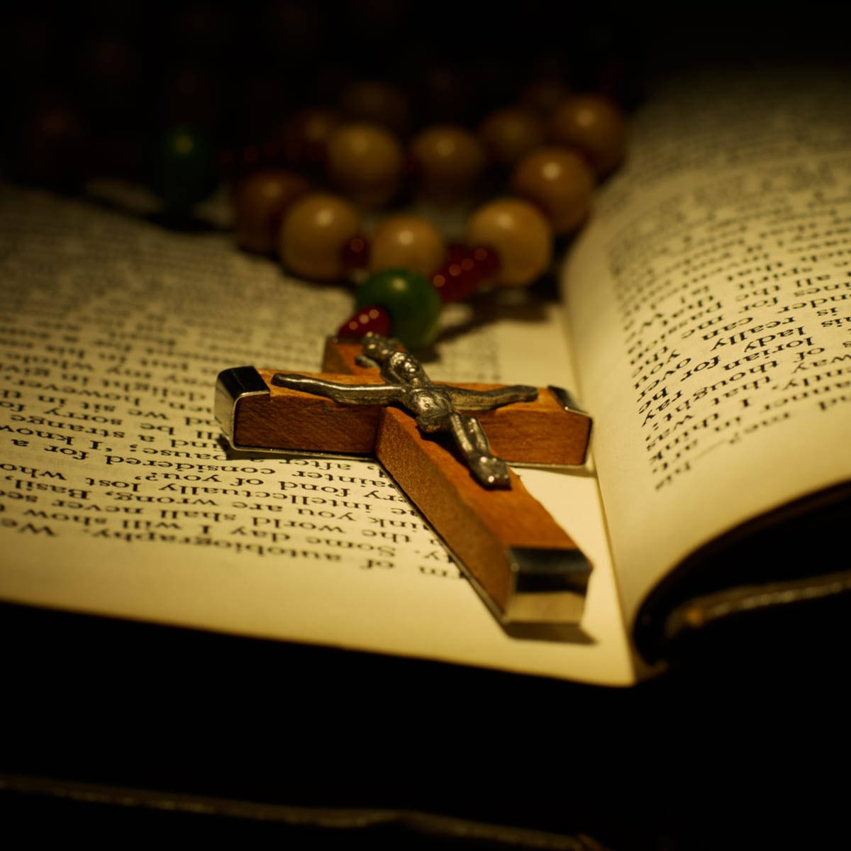 wooden cross, silver crucifix, open book, SD Desktop Wallpaper