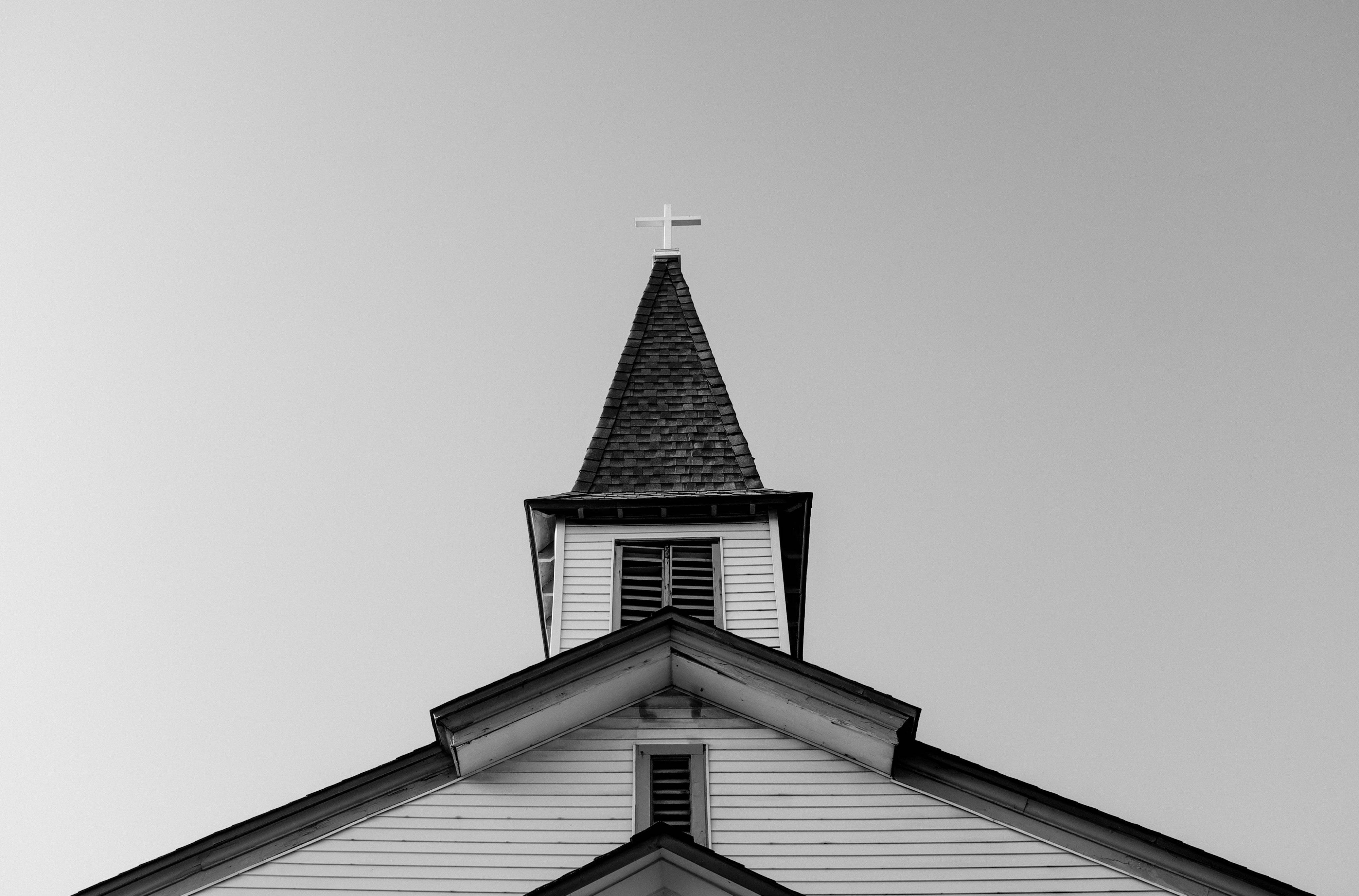church steeple, cross, plain sky, 4K Desktop Wallpaper
