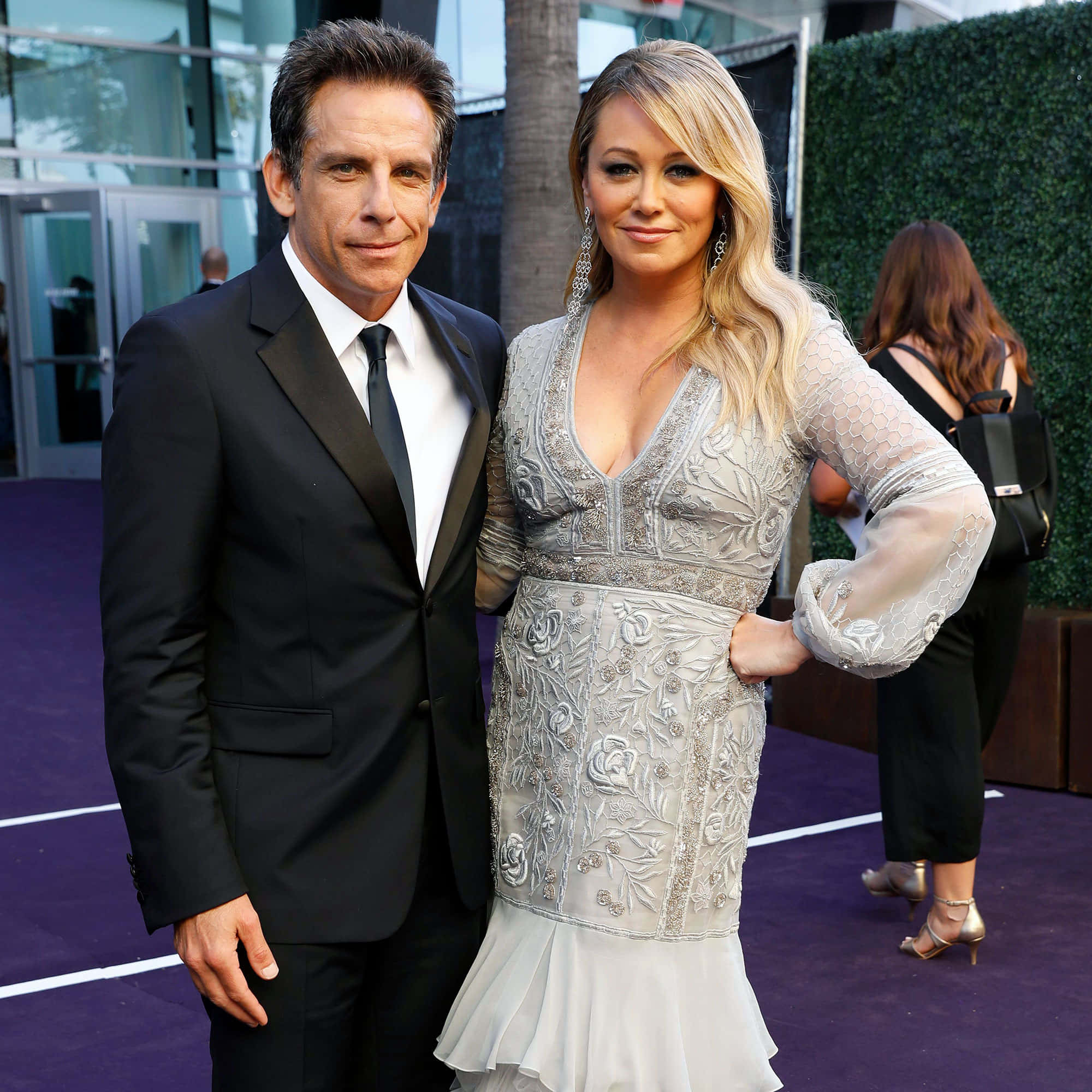 Christine Taylor, black tuxedo, silver beaded gown, Full HD Desktop Wallpaper