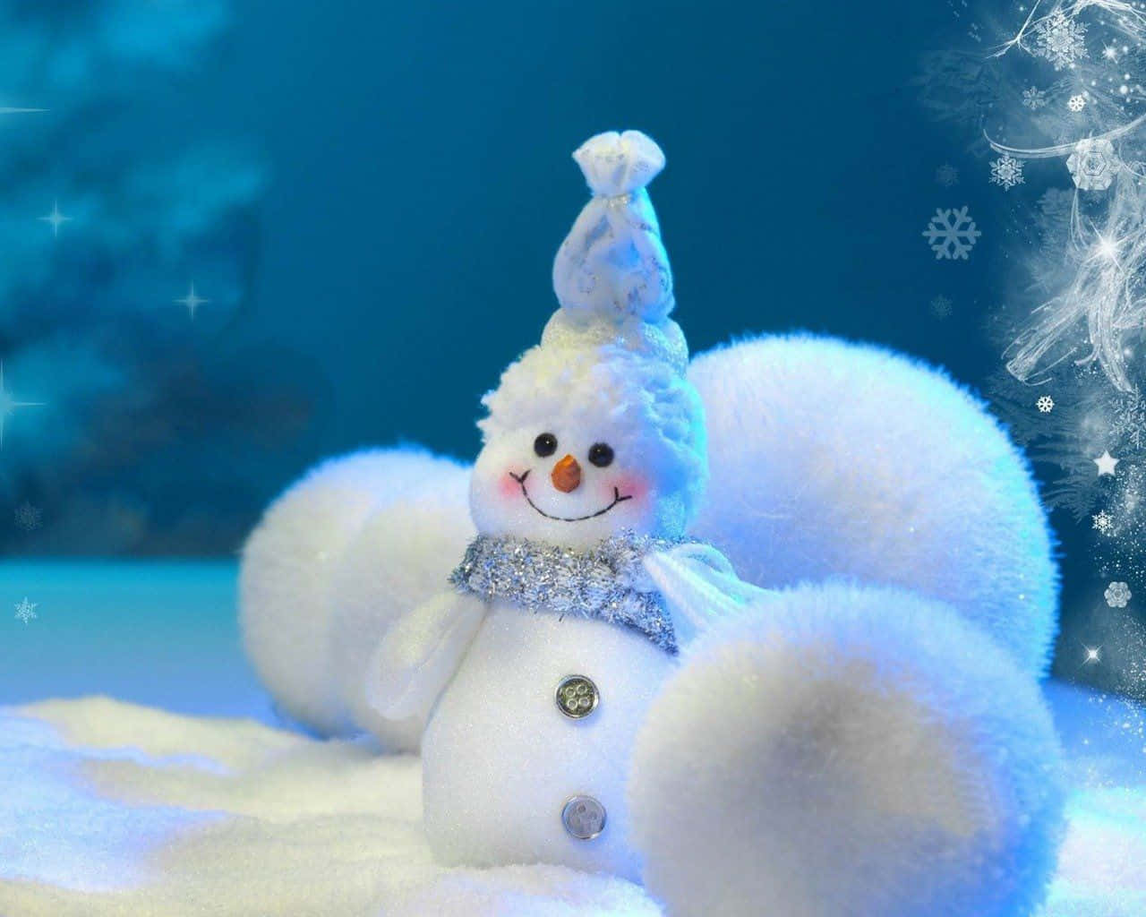 Snow Man, glittering scarf, tiny hat, HD Desktop Wallpaper
