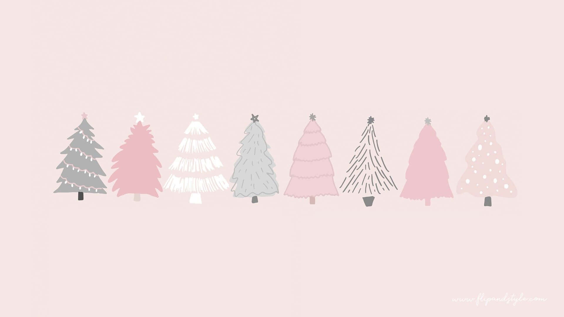 Christmas aesthetic tumblr computer, pastel pink, gray, Full HD Desktop Wallpaper