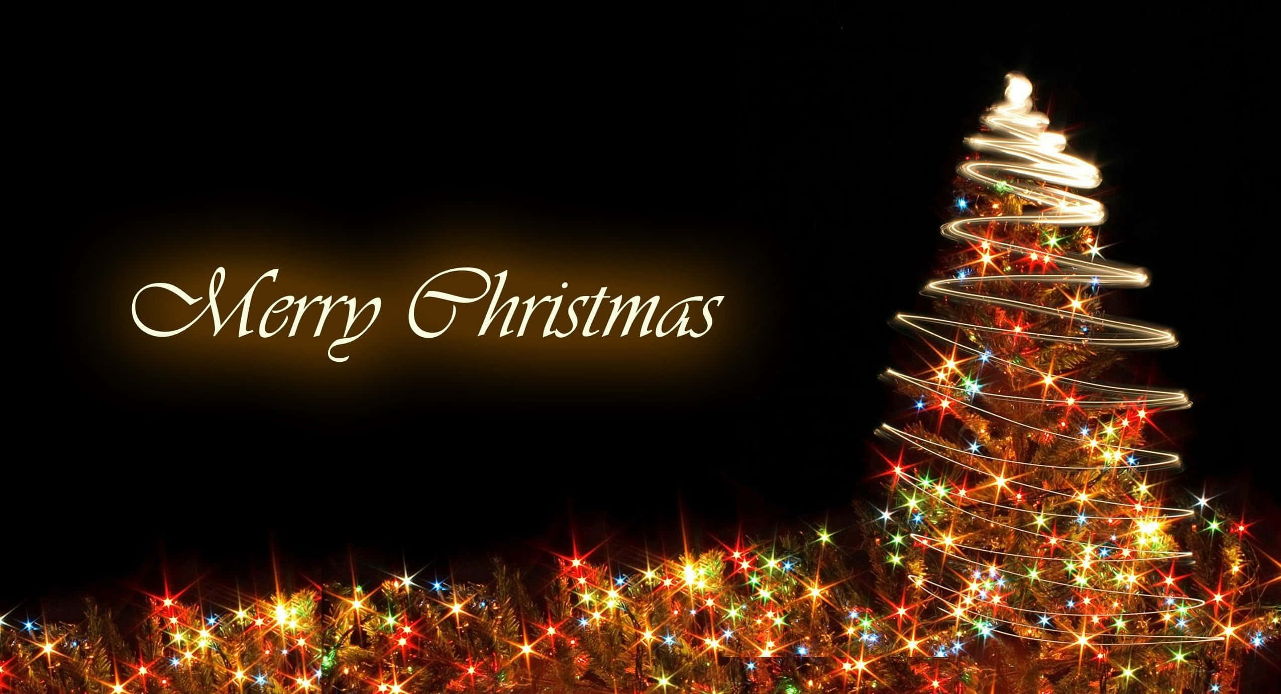 Christmas Aesthetic Computer, glowing Christmas tree, colorful lights, Full HD Desktop Wallpaper