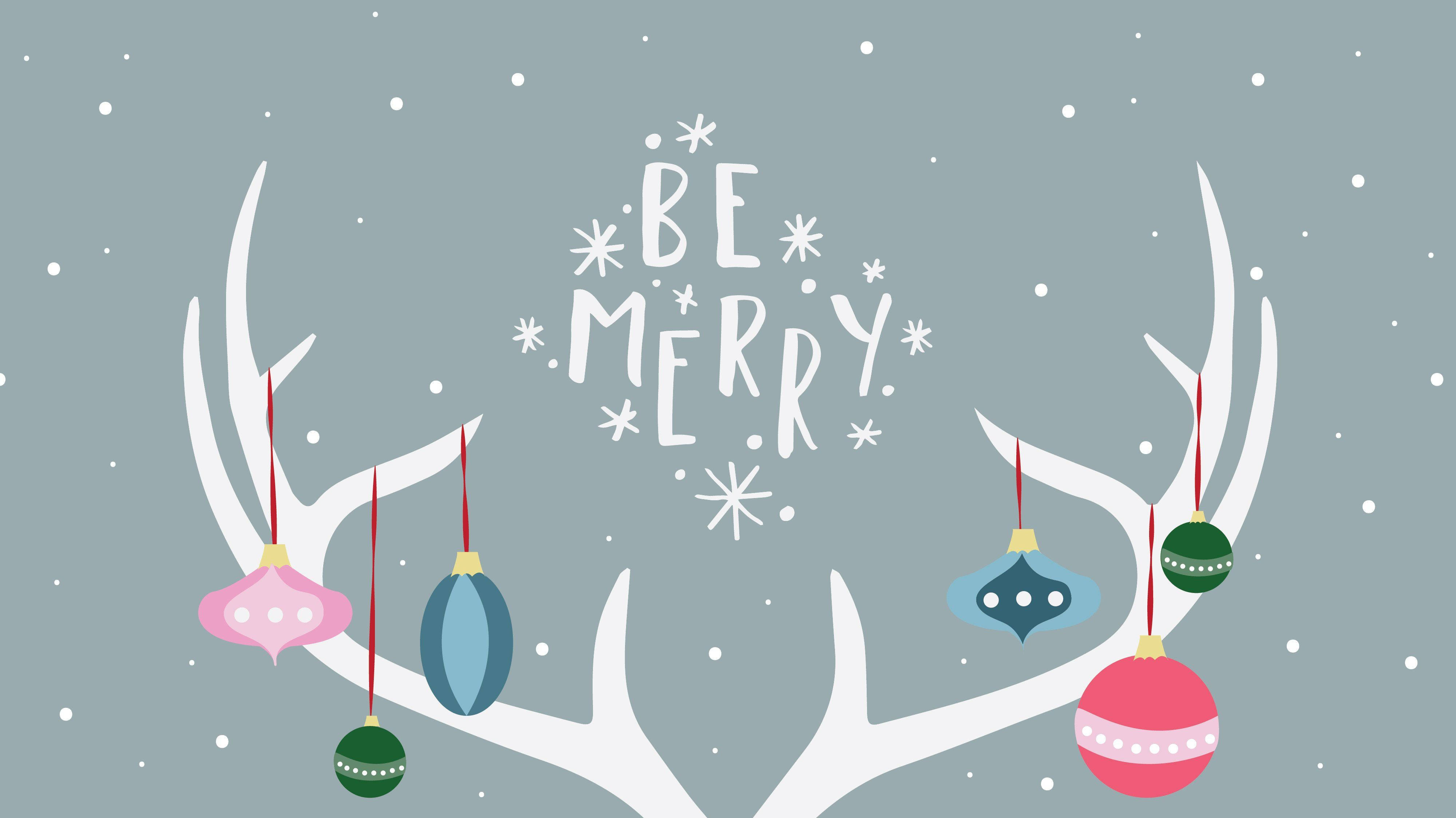 Christmas Aesthetic Desktop, deer antler, BE MERRY, 4K Desktop Wallpaper