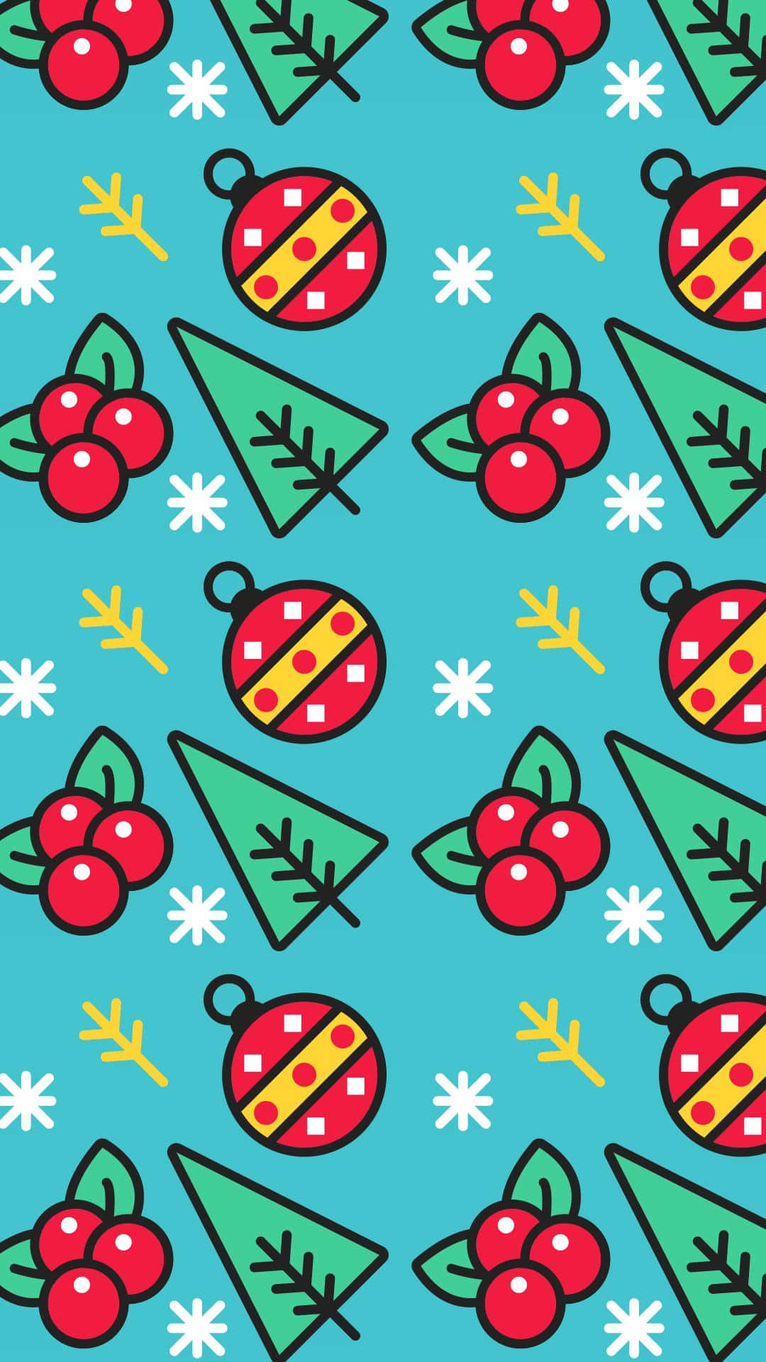 Christmas pattern, red ornaments, green pinecones, Full HD Phone Wallpaper