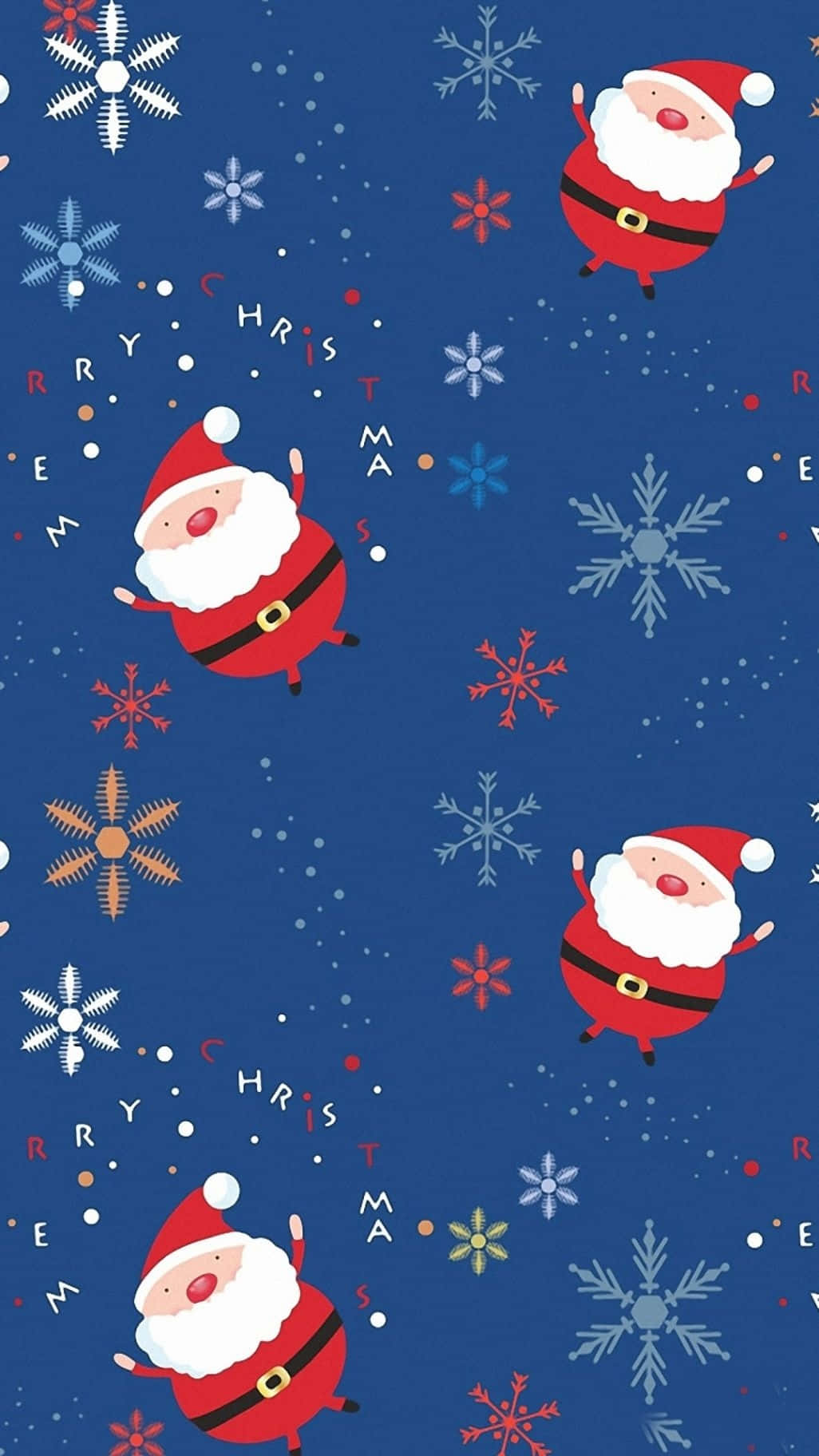 Festive Christmas Pattern, cartoon Santas, colorful snowflakes, HD Phone Wallpaper