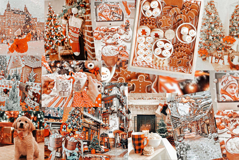 orange collage, Christmas aesthetic, gingerbread cookies, SD Desktop Wallpaper