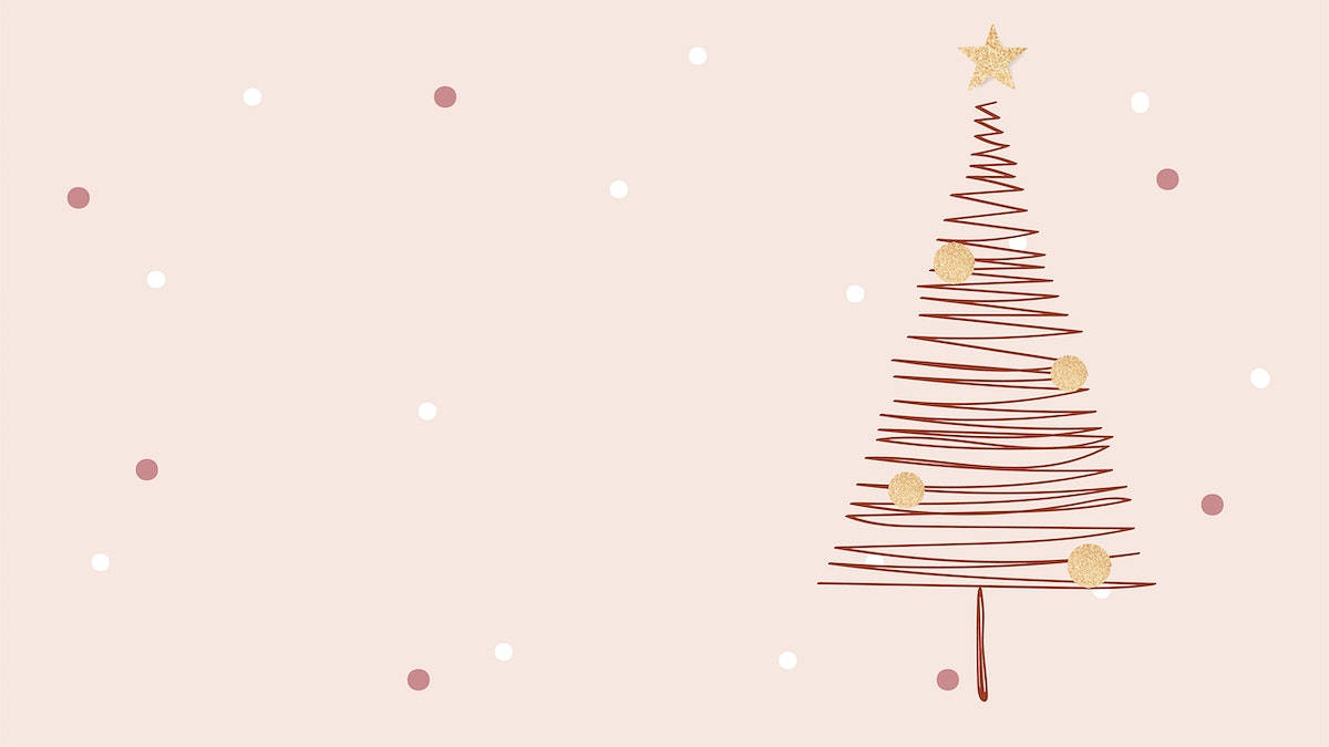 Christmas Aesthetic Desktop, cartoon tree, gold ornaments, SD Desktop Wallpaper