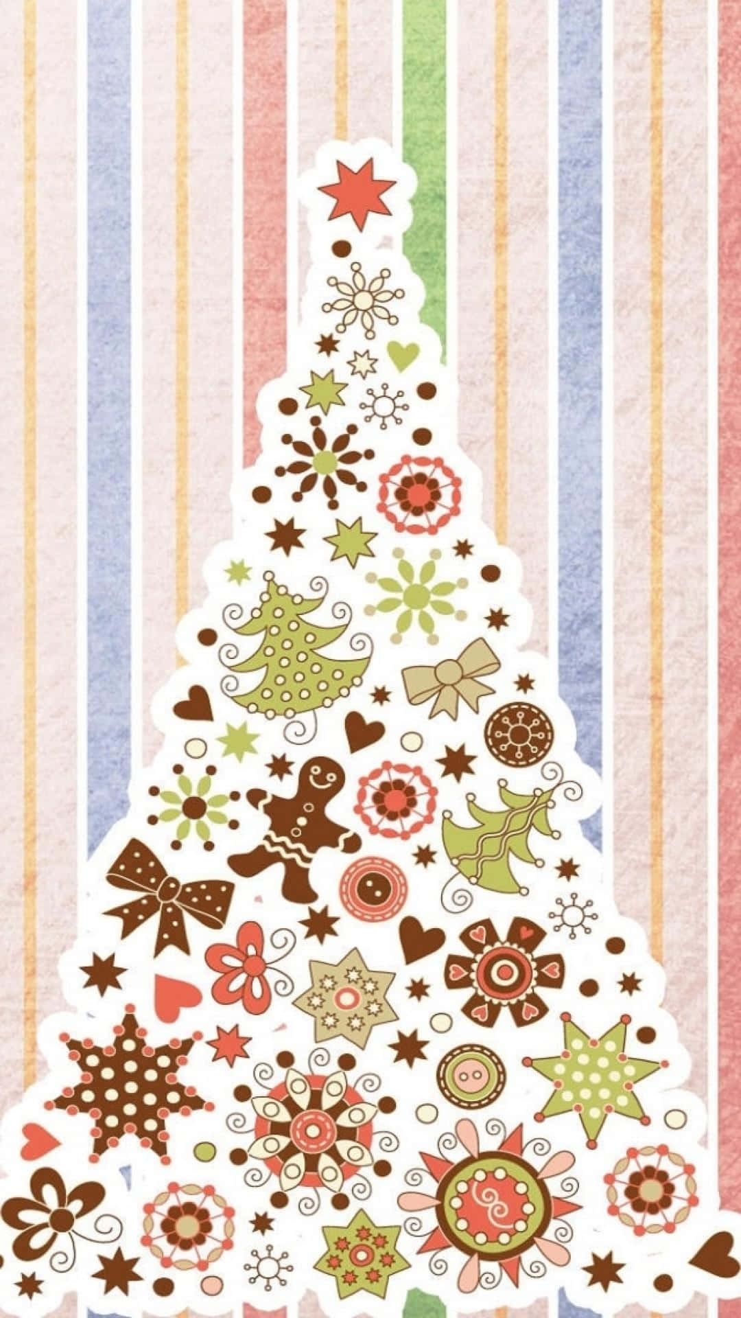 Christmas tree silhouette, colorful ornaments, bows, Full HD Phone Wallpaper