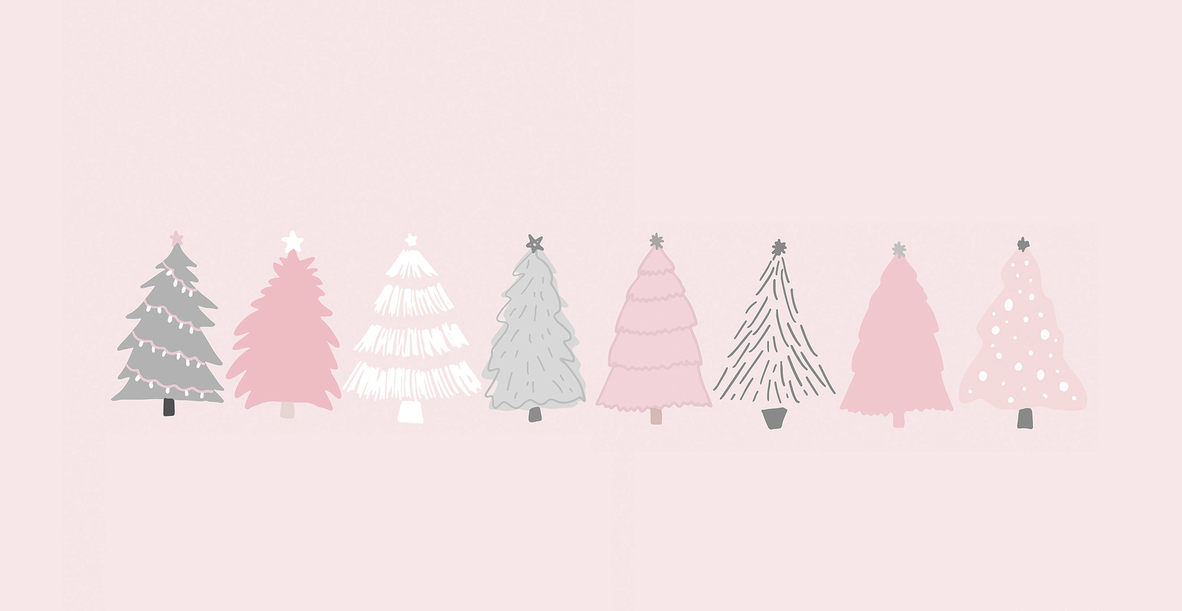 Christmas Trees Art Aesthetic Desktop, pastel pink, gray, 2K Desktop Wallpaper