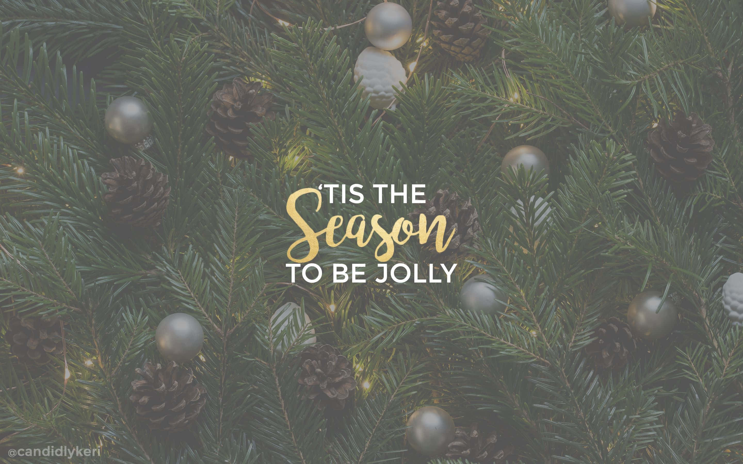 evergreen branches, pinecones, silver ornaments, 2K Desktop Wallpaper