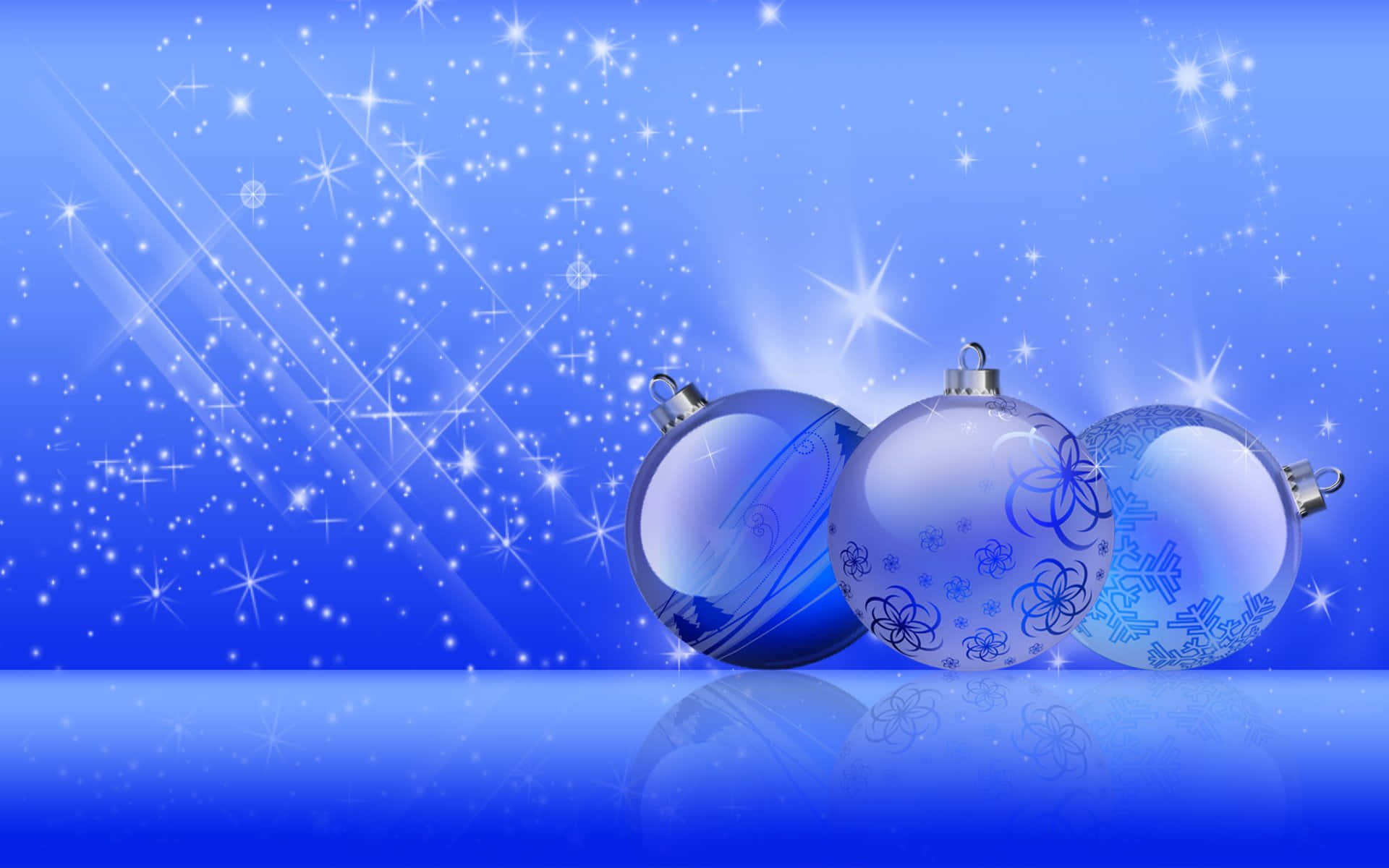 Blue Christmas Balls, glossy blue Christmas ornaments, snowflake patterns, Full HD Desktop Wallpaper