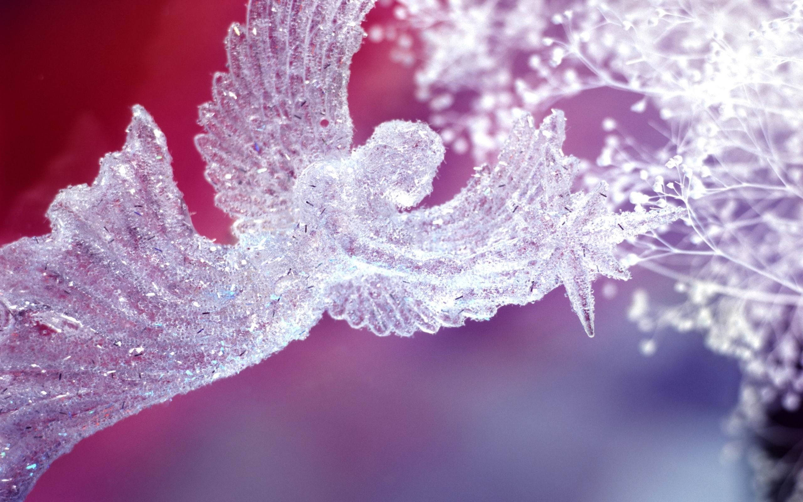crystal christmas angel, frost-covered angel, glittering wings, 2K Desktop Wallpaper