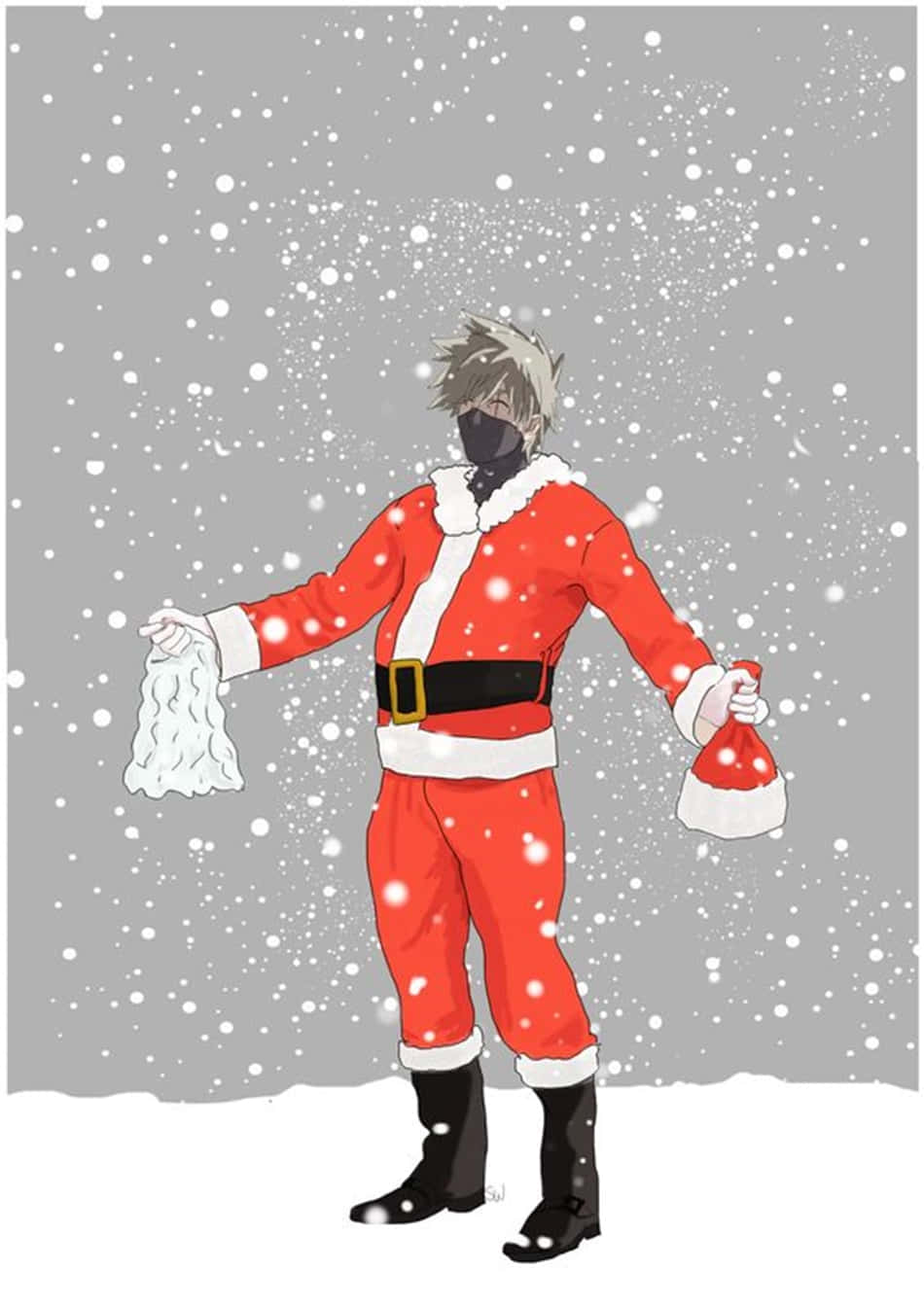 Christmas Anime Boys, masked anime character, red Santa suit, HD Phone Wallpaper