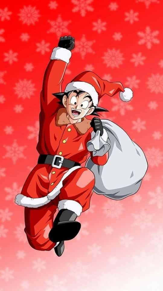 Christmas Anime Boys, red Santa suit, festive red snowflake background, SD Phone Wallpaper