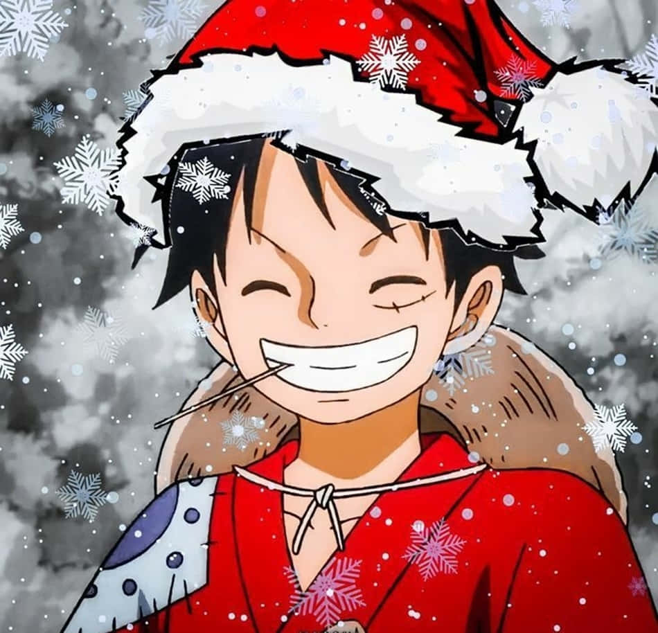 Christmas anime boys, red Santa hat, snowflakes, SD Desktop Wallpaper