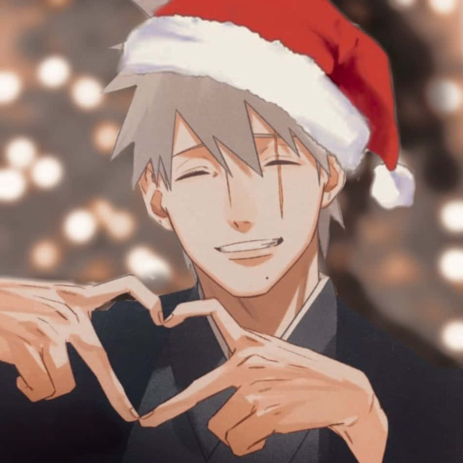 Christmas Anime Boys, grey hair, red Santa hat, SD Desktop Wallpaper