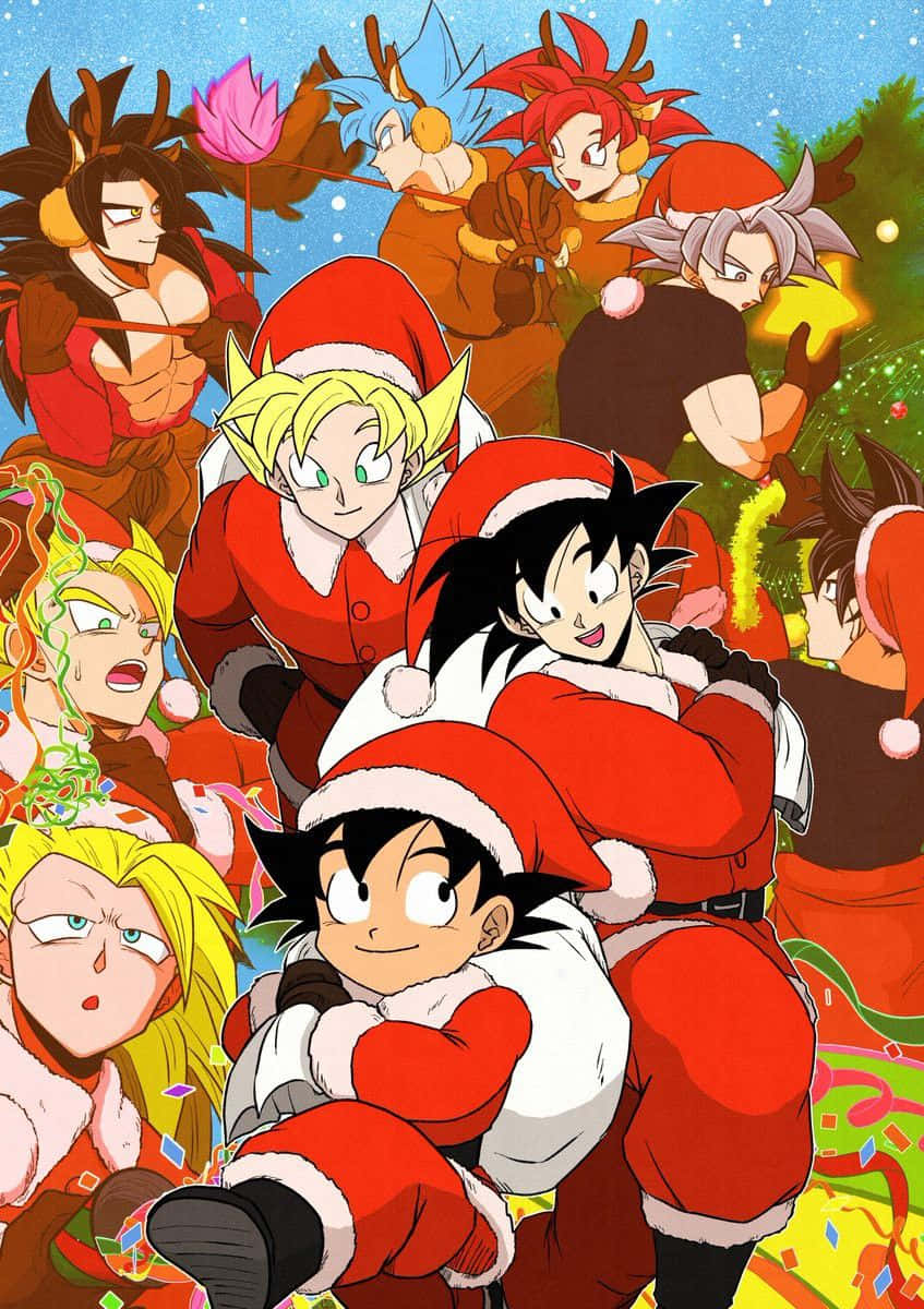 Christmas Anime Boys, festive red Santa outfits, snowy sky, SD Phone Wallpaper