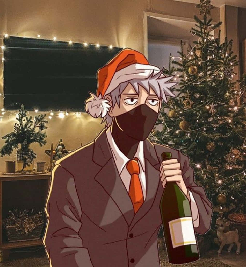 Santa hat, face mask, wine bottle, SD Phone Wallpaper