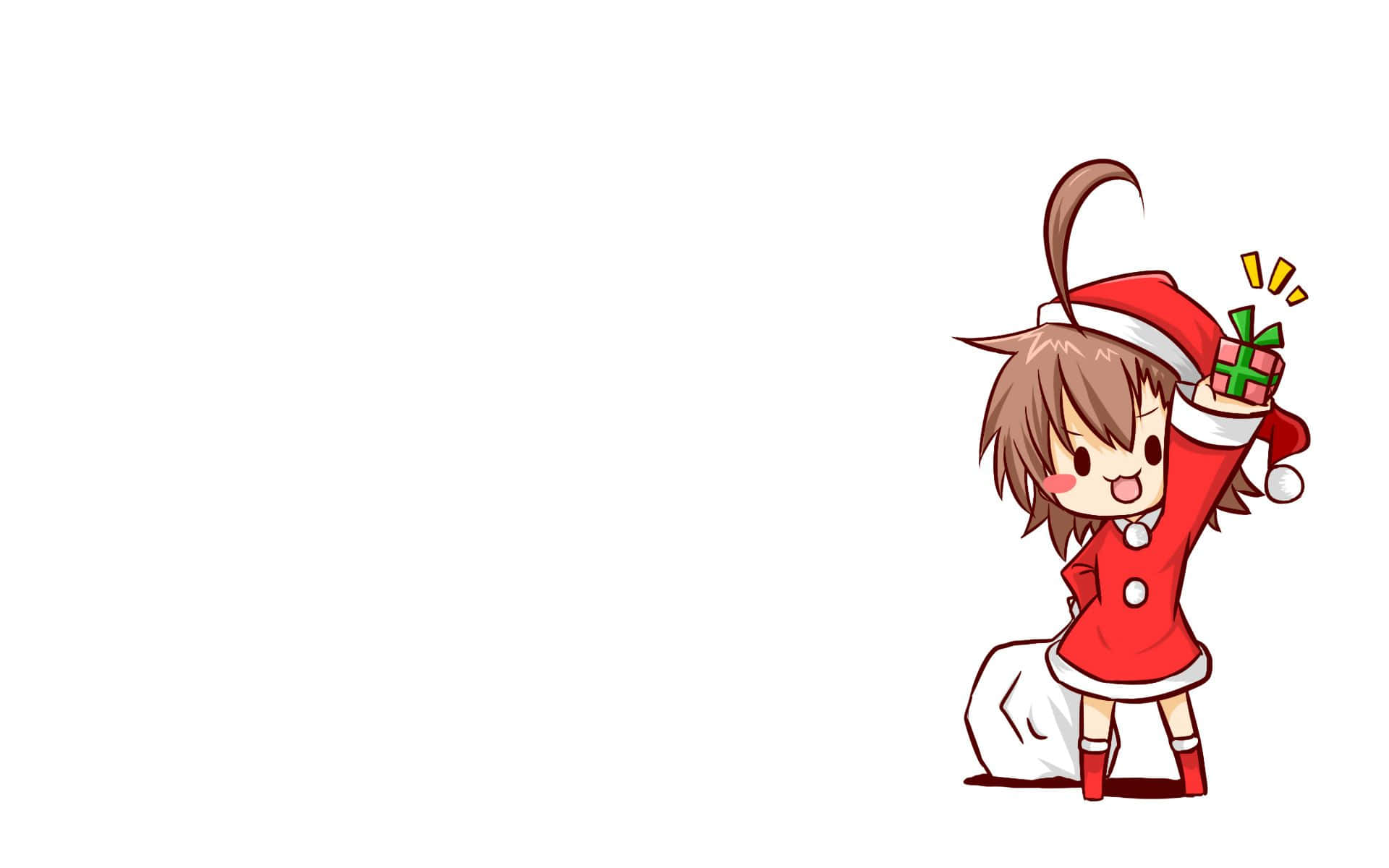 chibi anime girl, red Santa outfit, wrapped gift, Full HD Desktop Wallpaper