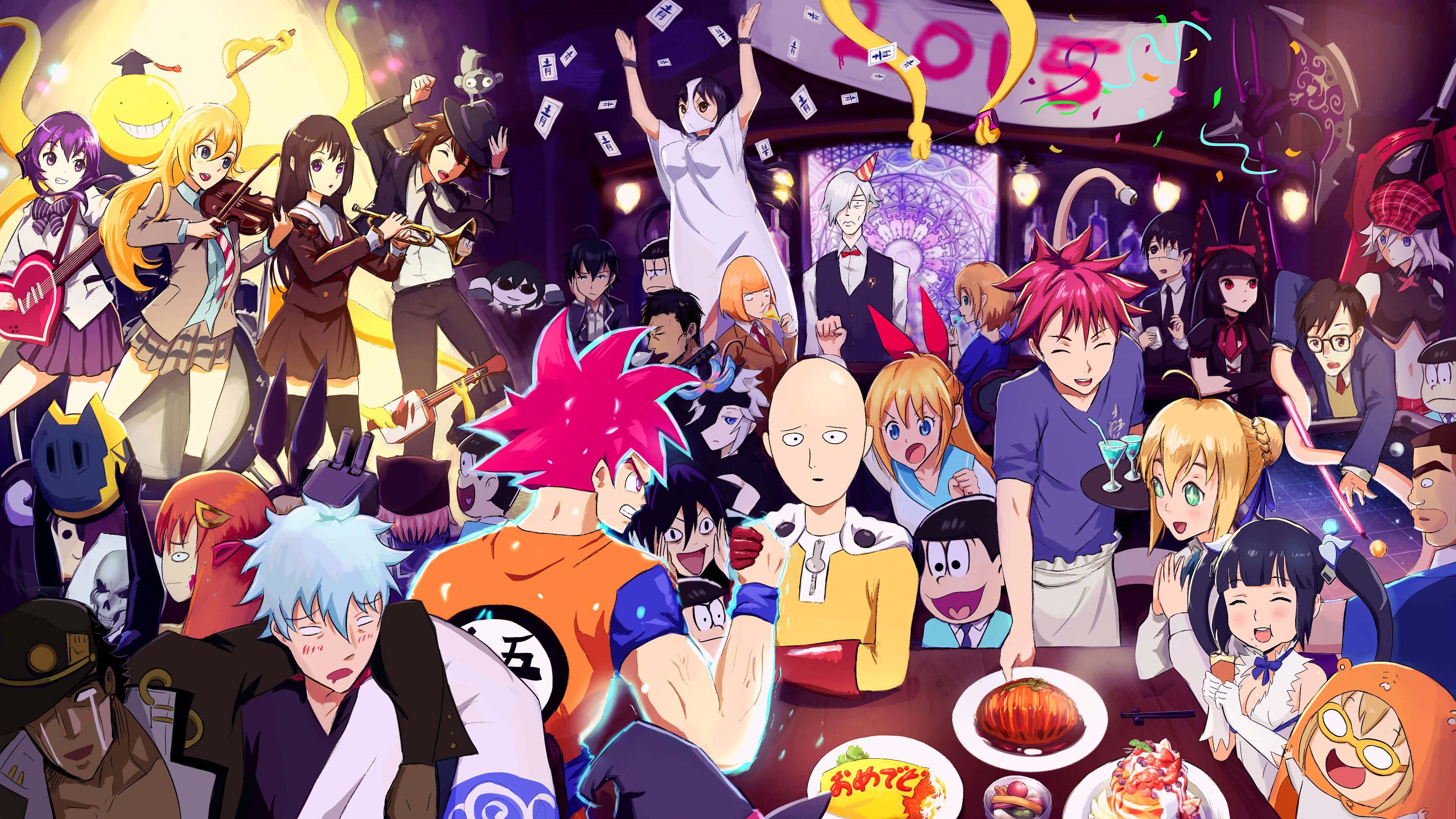 Cozy Christmas Anime PFP, anime party scene, diverse characters, 4K Desktop Wallpaper