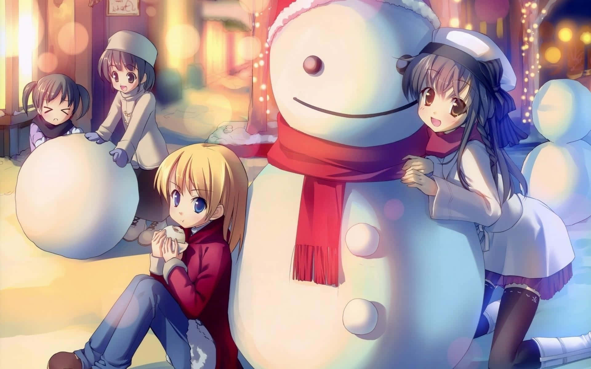 Christmas Anime Pfp, kids playing snow, anime girls, Full HD Desktop Wallpaper
