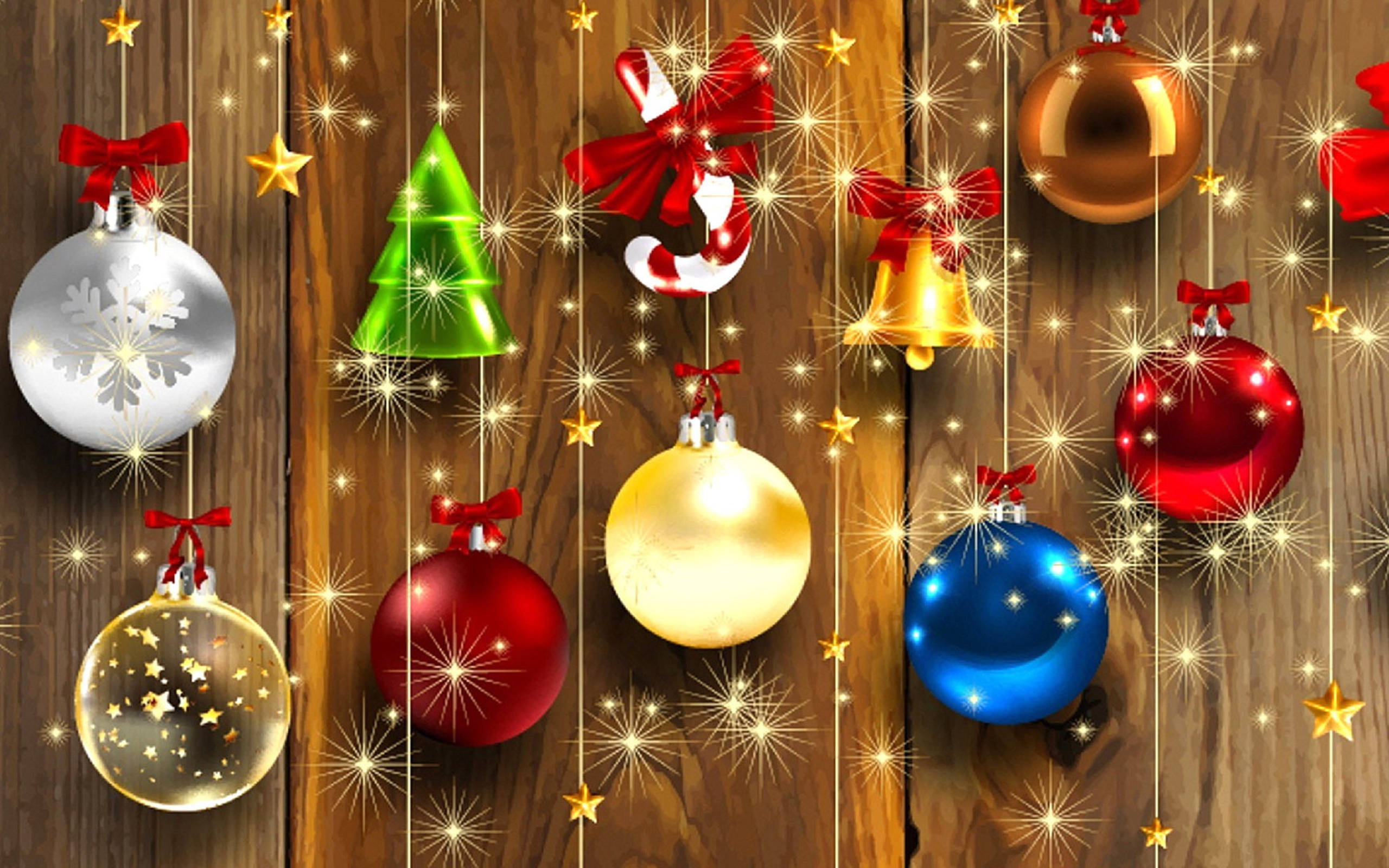 Christmas Balls, rustic wood, red, 2K Desktop Wallpaper