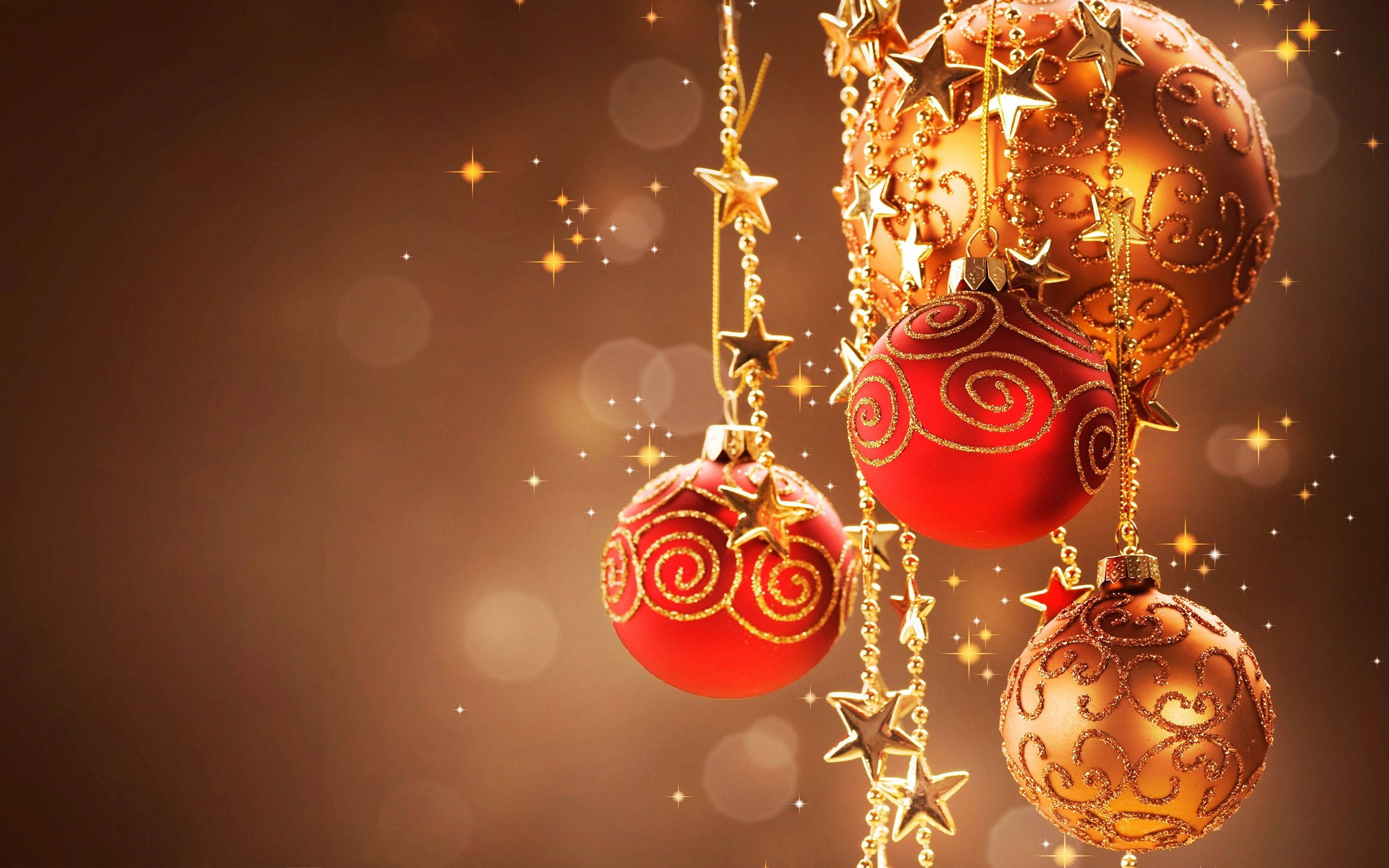 red and gold, swirling patterns, star accents, 2K Desktop Wallpaper