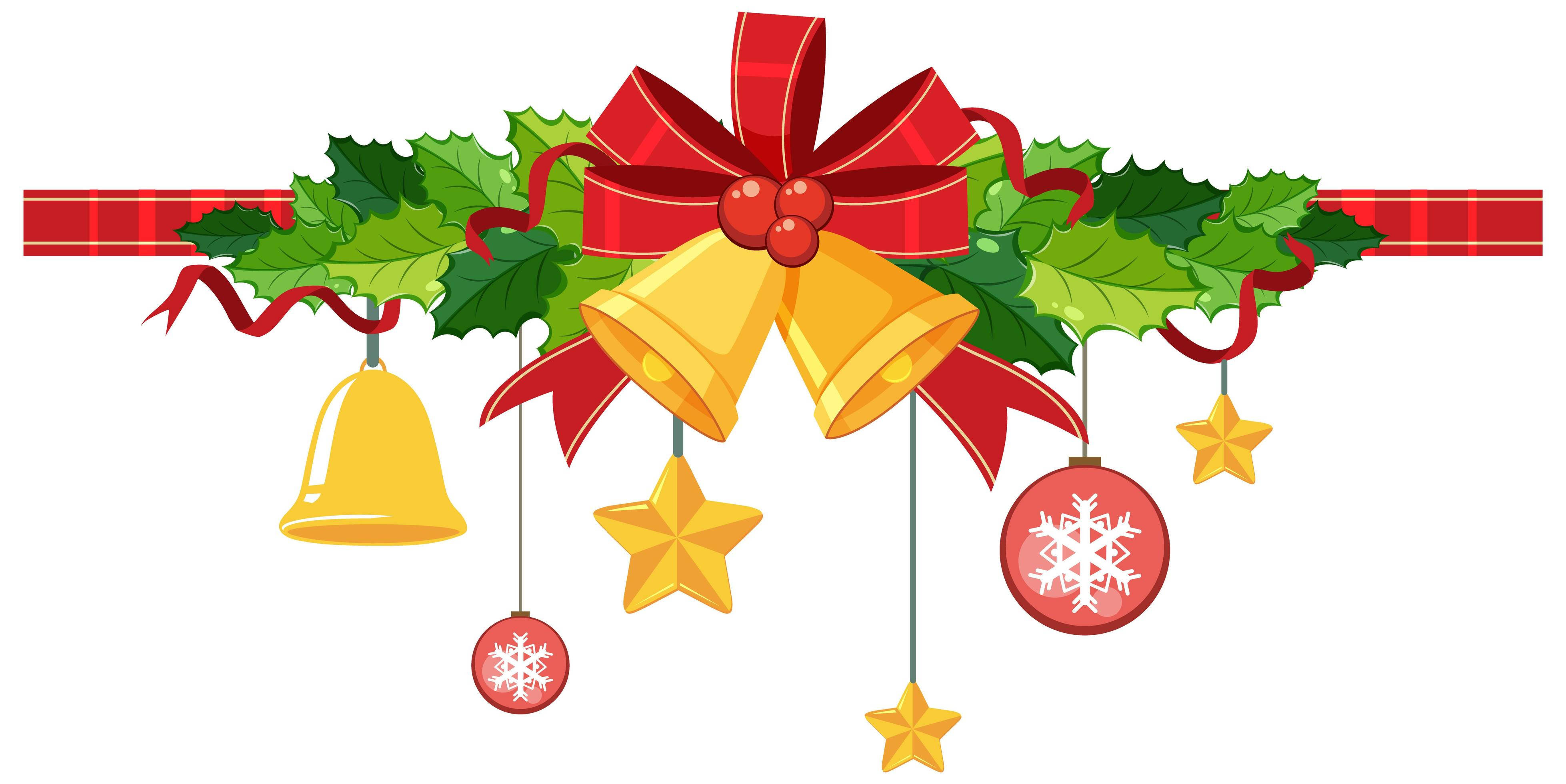 Christmas Bell, holly berries, red bow, 4K Desktop Wallpaper
