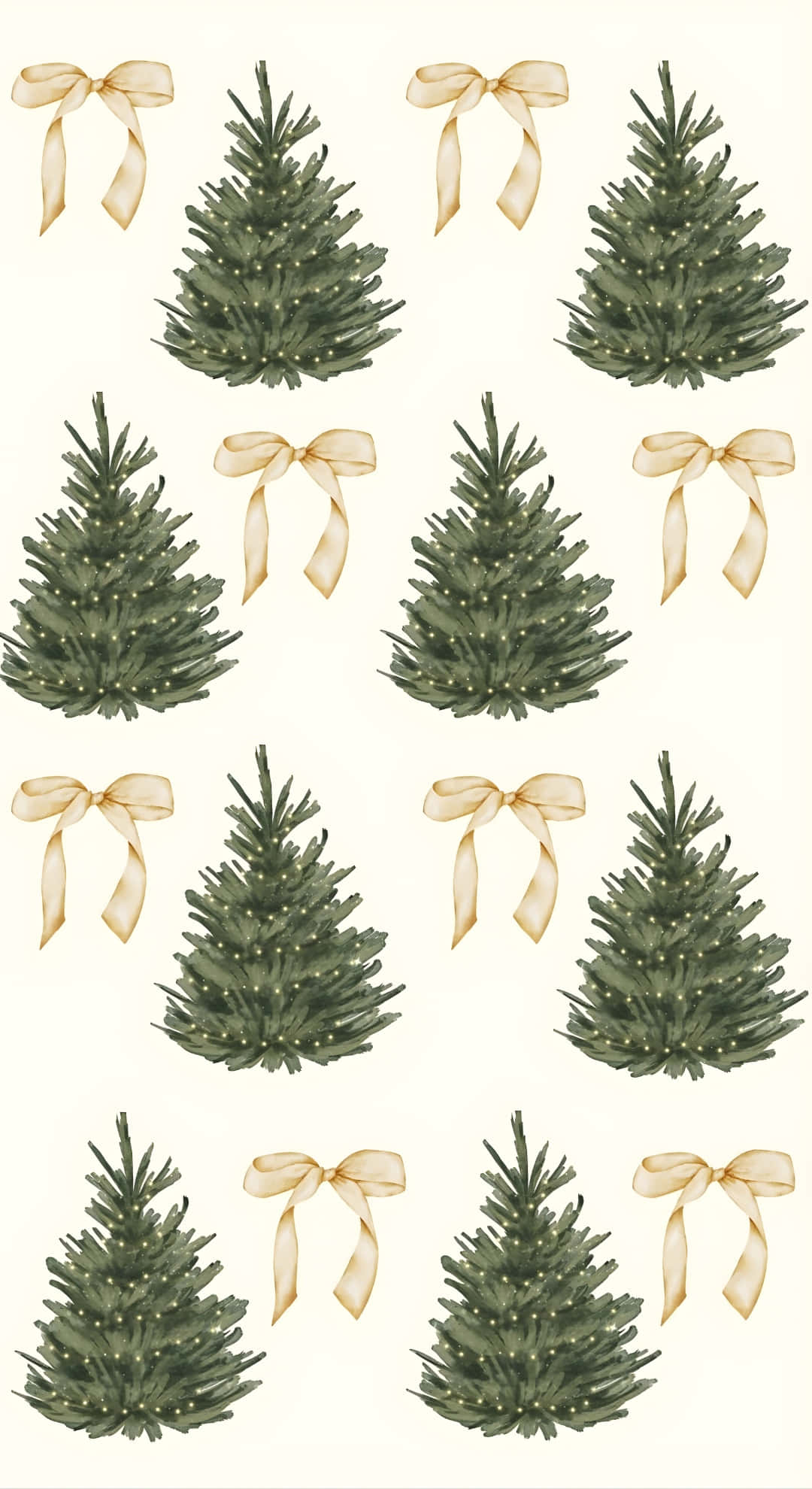 Christmas Tree, gold bows, watercolor green, Full HD Phone Wallpaper