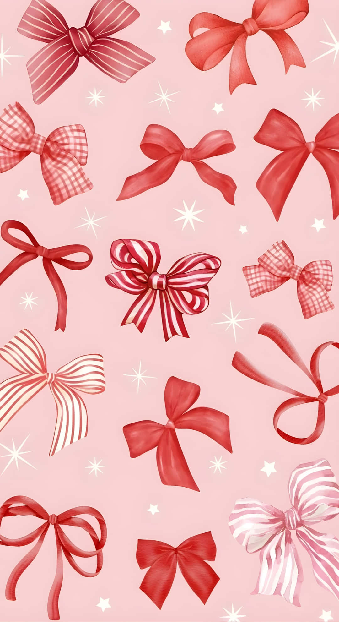 pastel pink, red bows, solid gingham, Full HD Phone Wallpaper