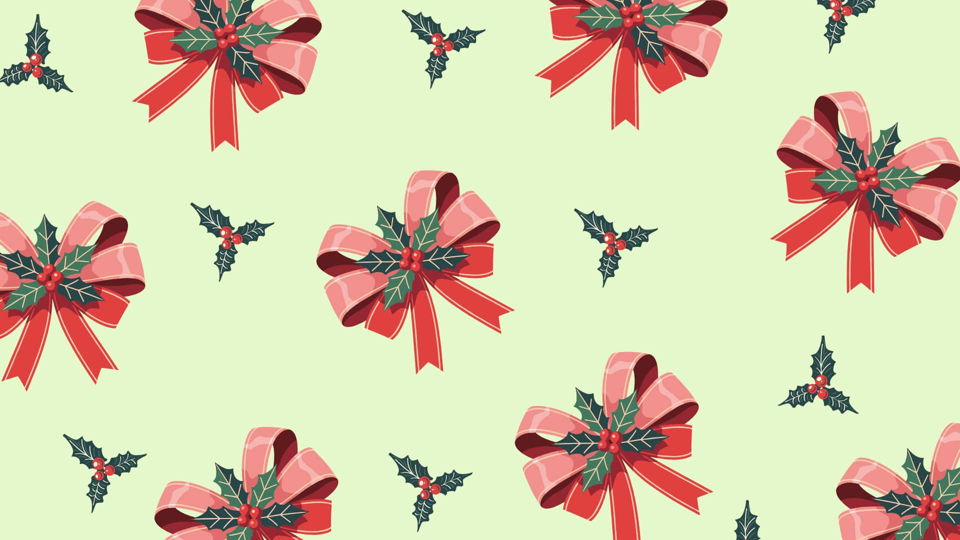 Christmas Bow, red bows, holly sprigs, Full HD Desktop Wallpaper