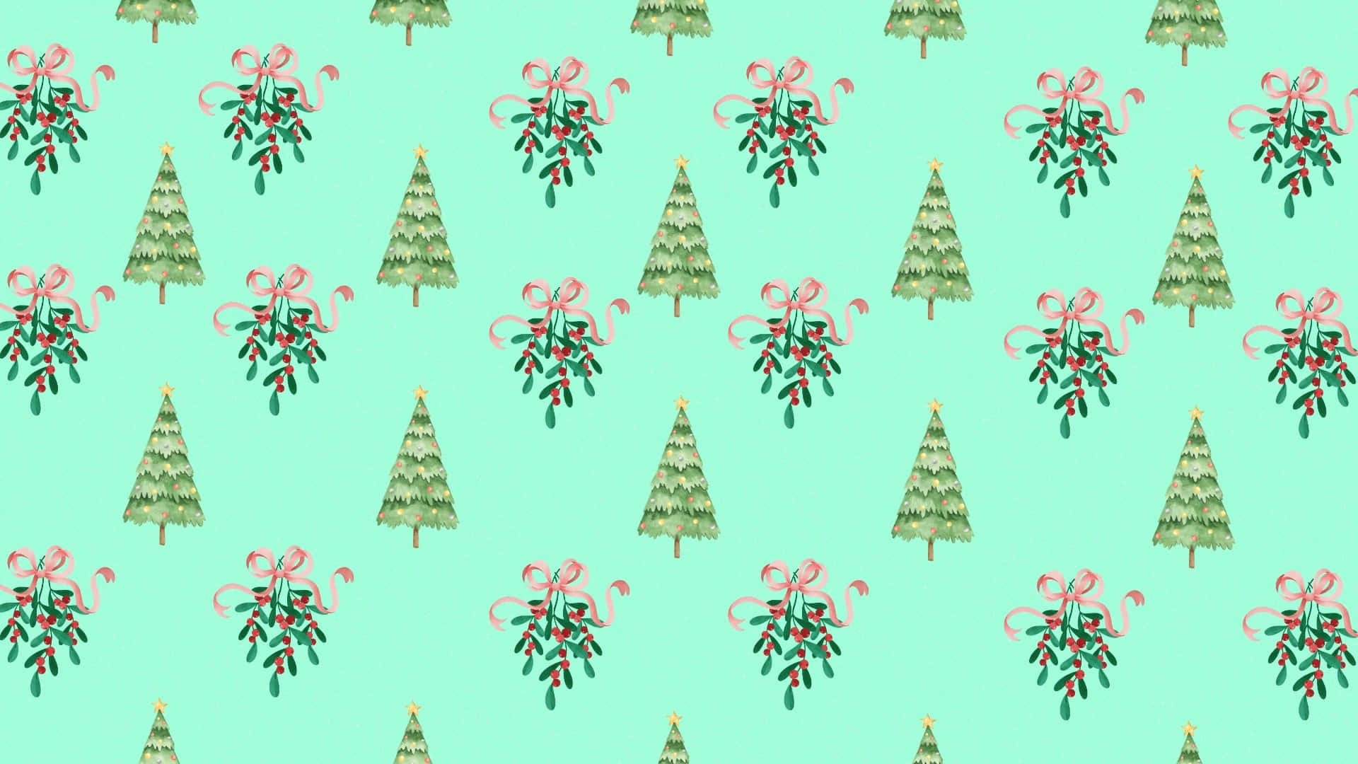 Christmas Bow, tree pattern, mistletoe, Full HD Desktop Wallpaper