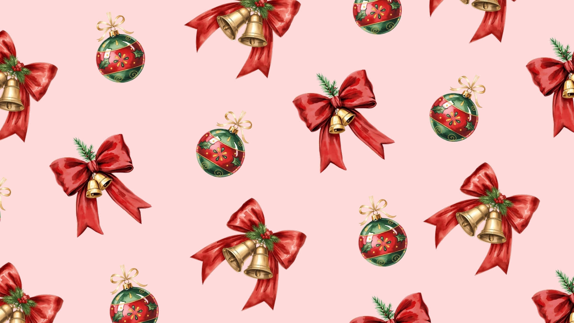 Christmas Bow, ornament pattern, red bows, Full HD Desktop Wallpaper