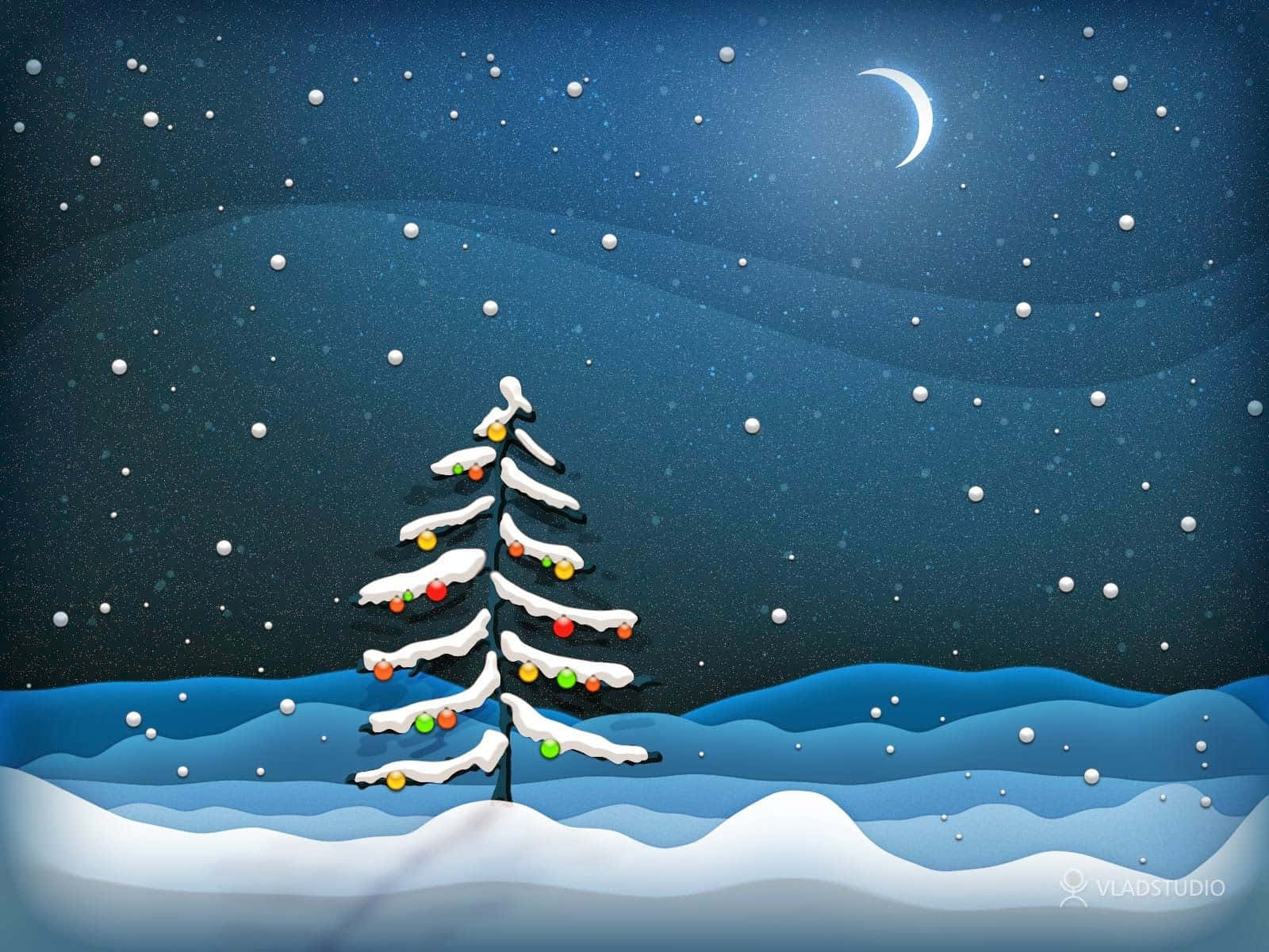 Christmas Tree, colorful ornaments, snowy field, HD Desktop Wallpaper