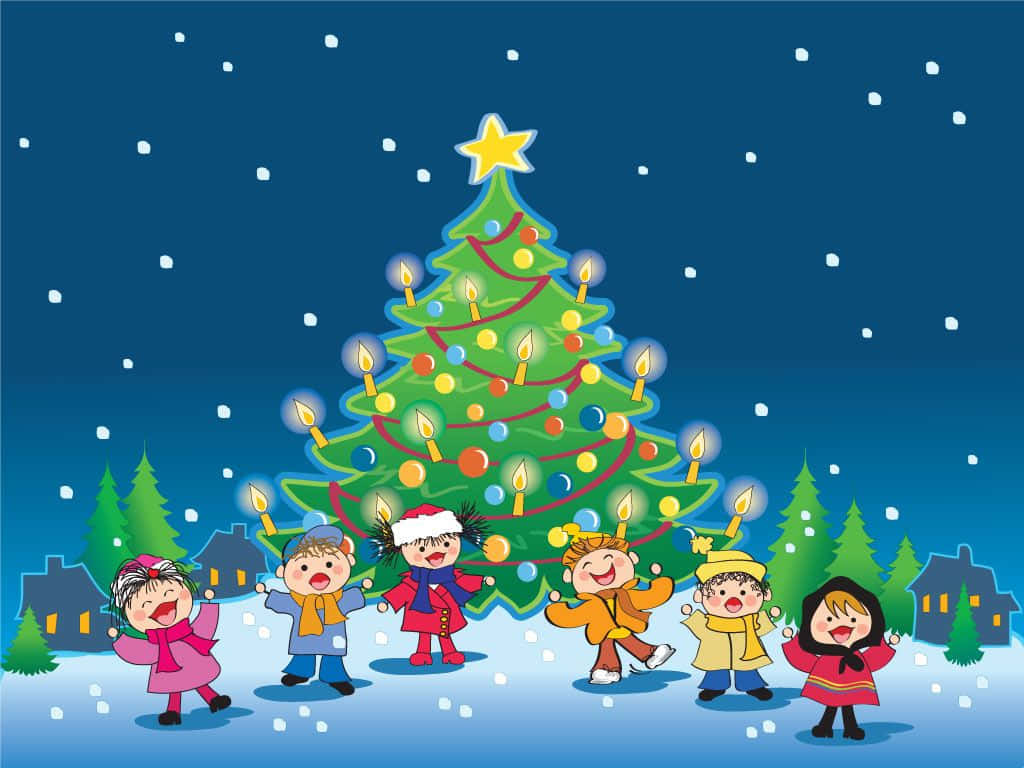 Christmas tree, falling snow, night, SD Desktop Wallpaper