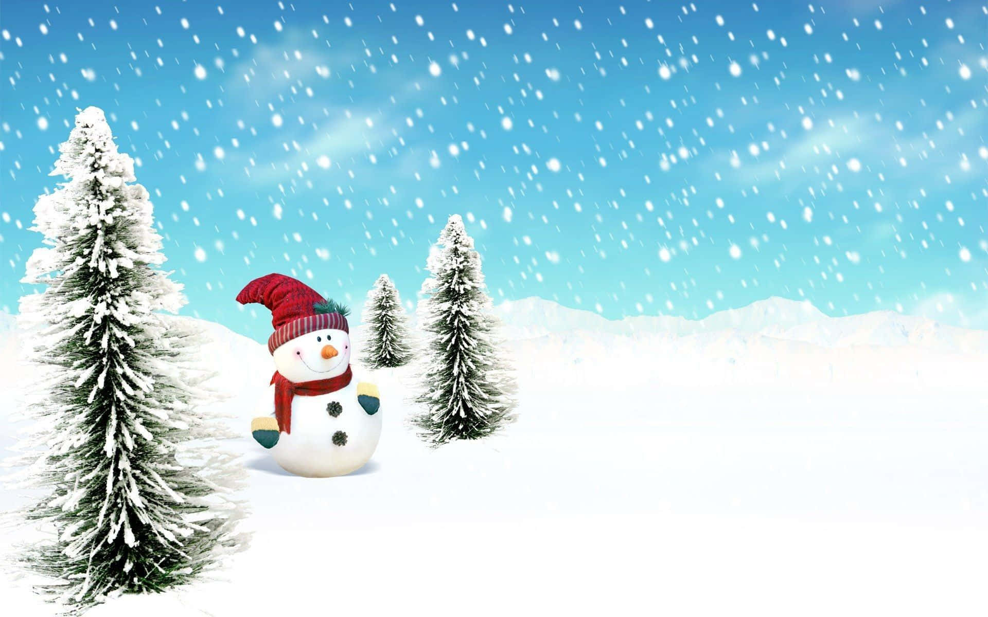 Christmas Cartoon, snowman, red hat, Full HD Desktop Wallpaper