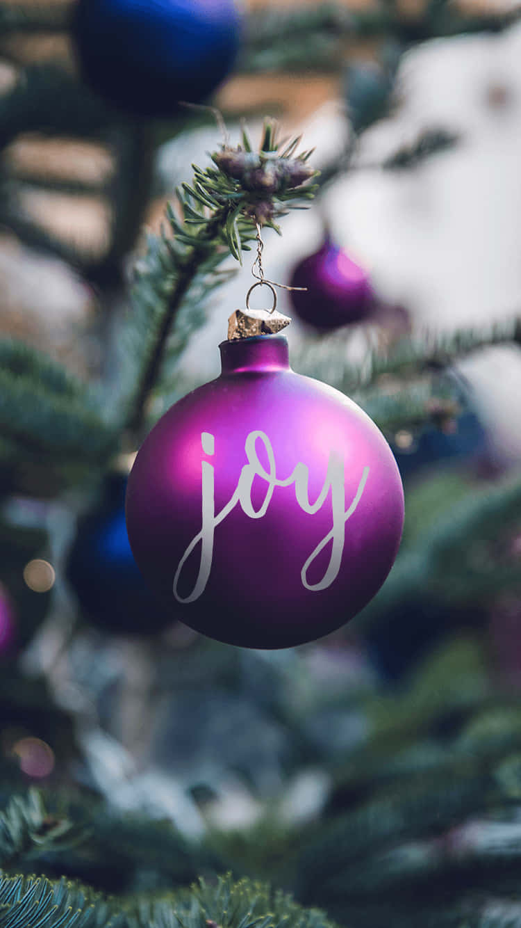 purple Christmas ornament, word joy, white cursive, HD Phone Wallpaper