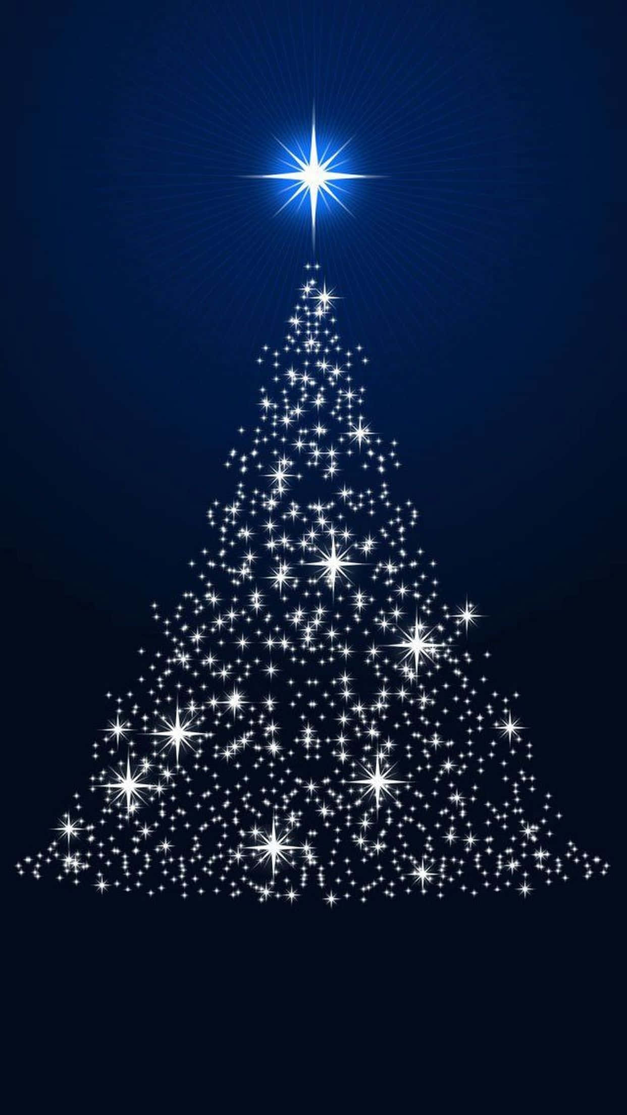 Christmas tree, sparkling stars, deep blue night sky, Full HD Phone Wallpaper