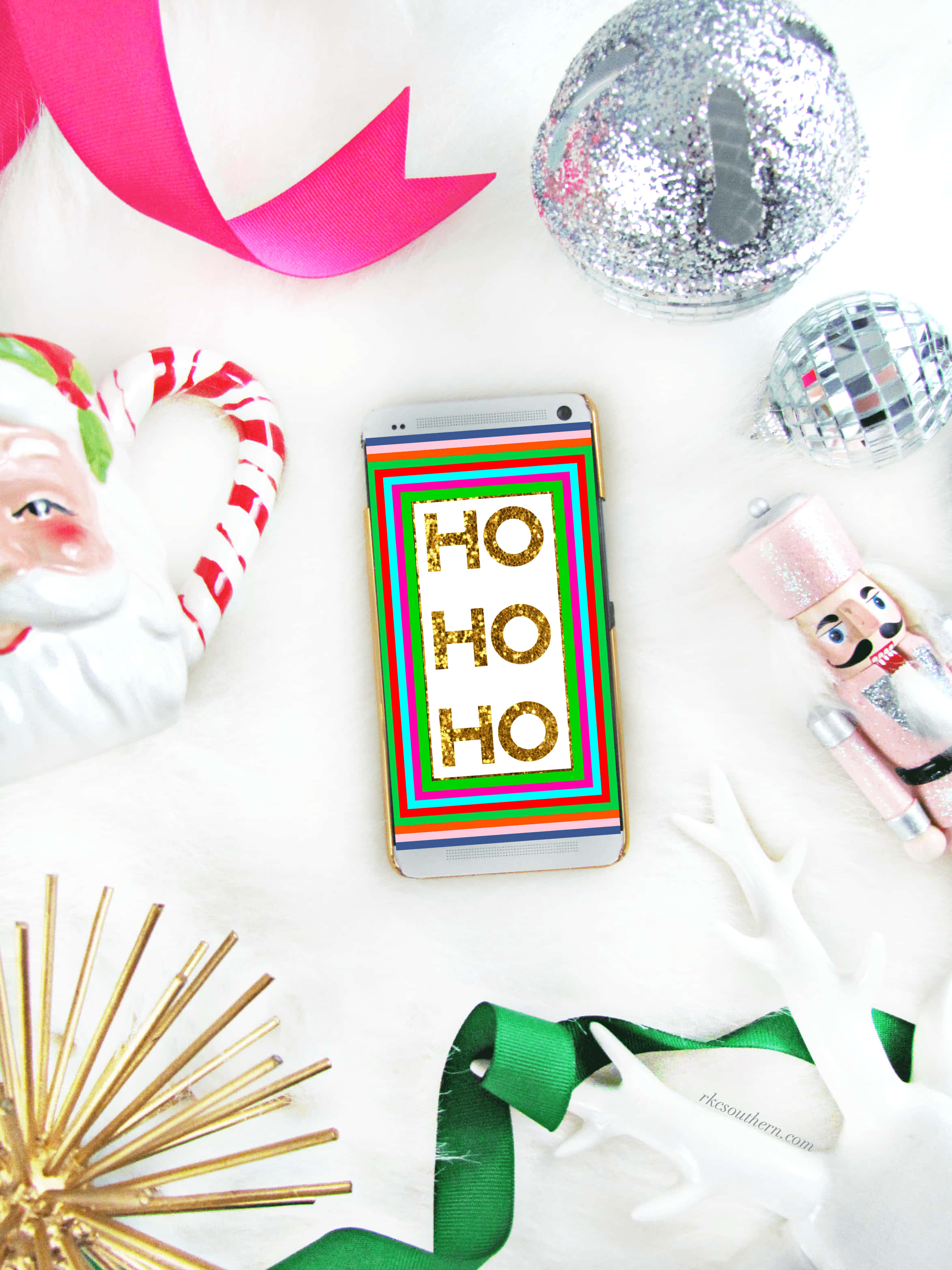 Christmas Cell Phone, HO HO HO, glittery ornaments, 2K Phone Wallpaper