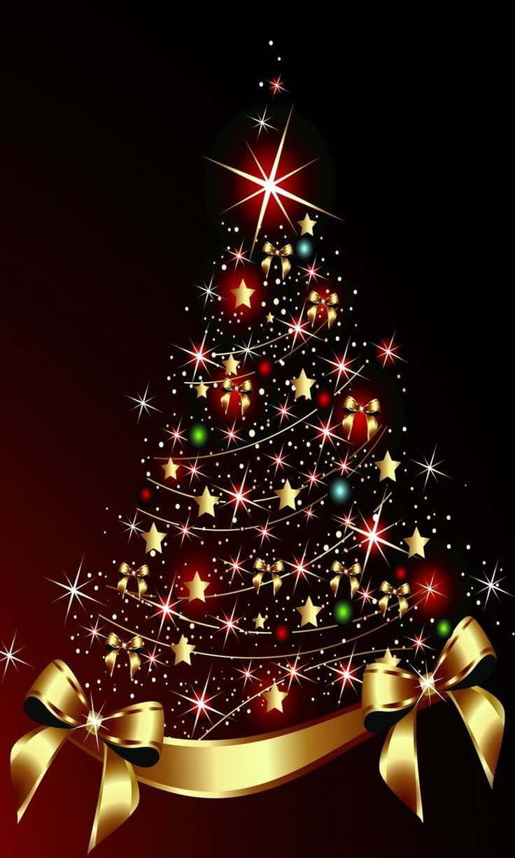 Christmas tree, golden, sparkling stars, SD Phone Wallpaper
