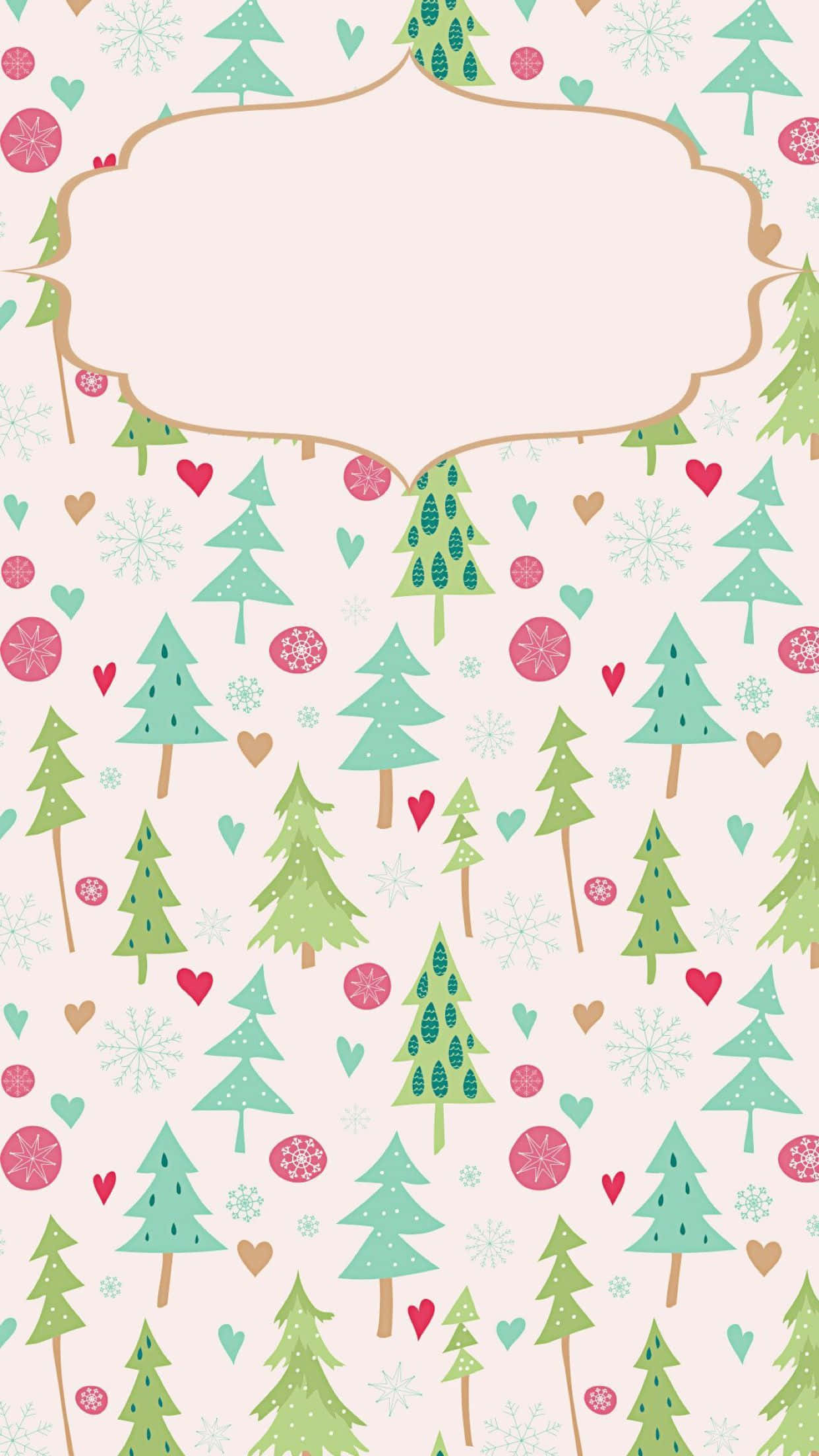 Christmas Cell Phone, green pine trees, pink snowflakes, Full HD Phone Wallpaper